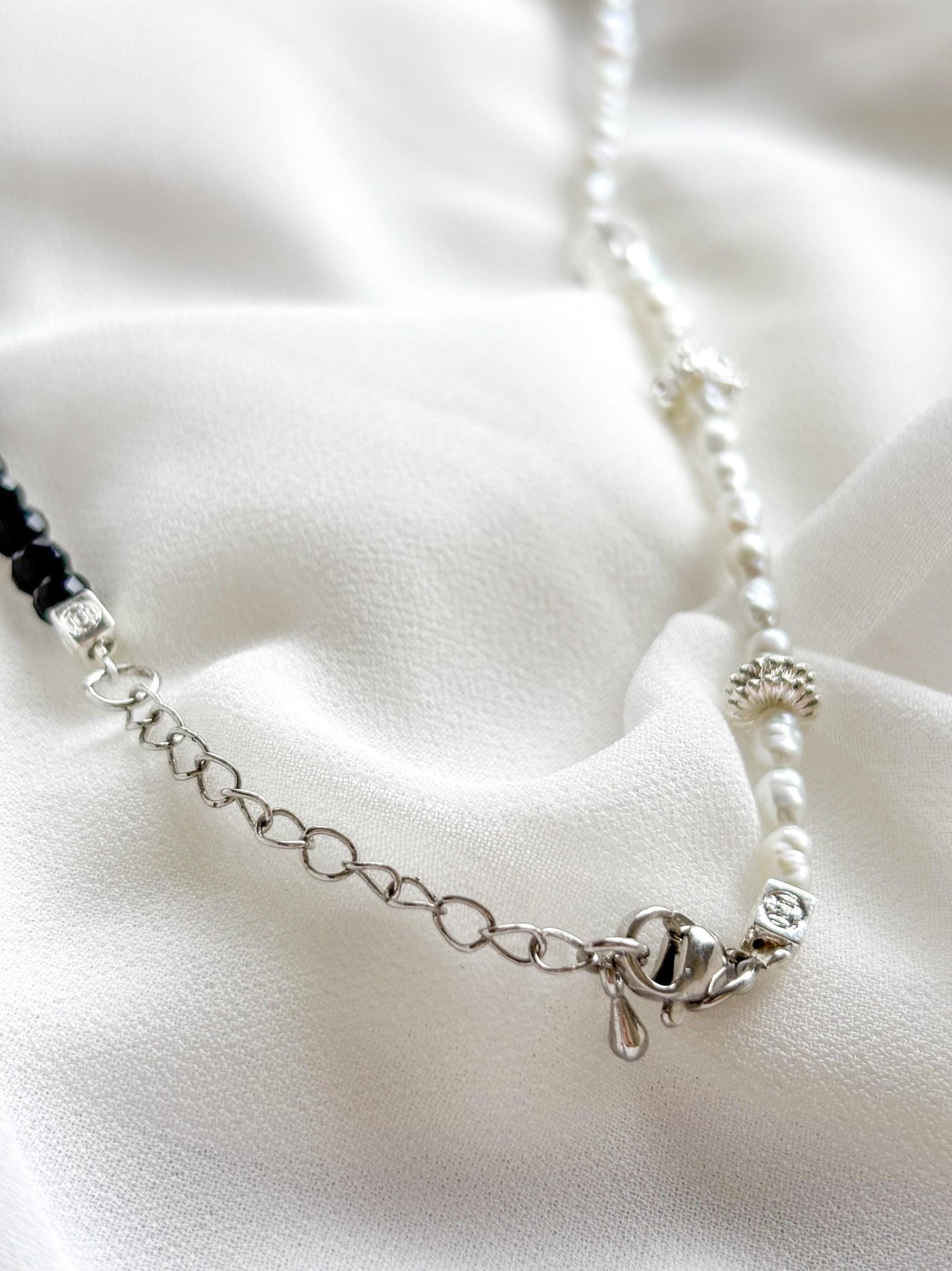 Eclipse Harmony – Black Tourmaline & Keshi Pearl Necklace