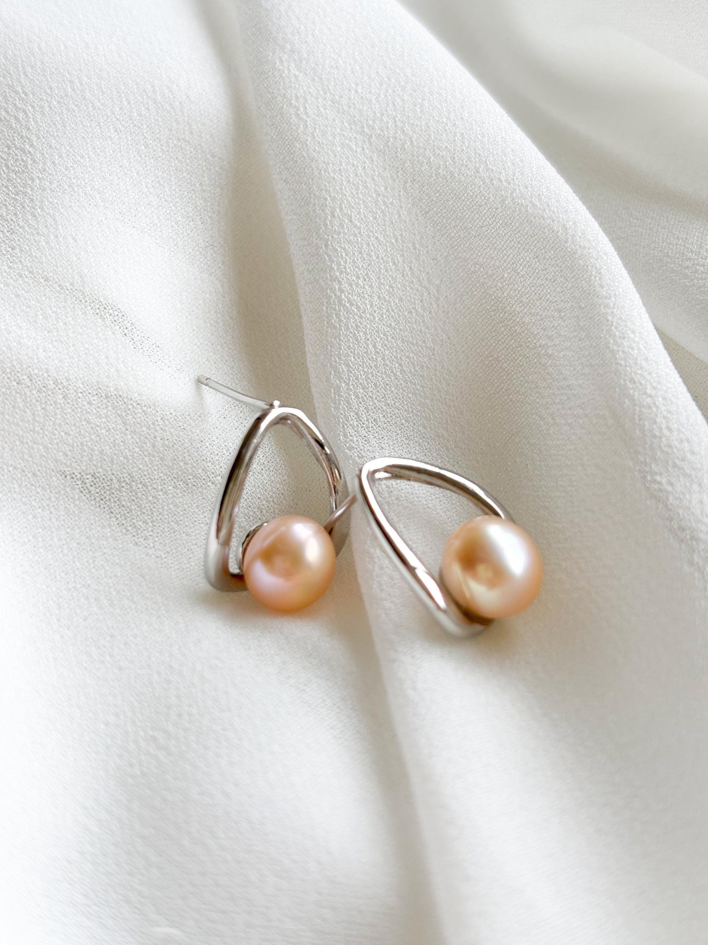 Modern Elegance Orange Freshwater Pearl Hoop Earrings