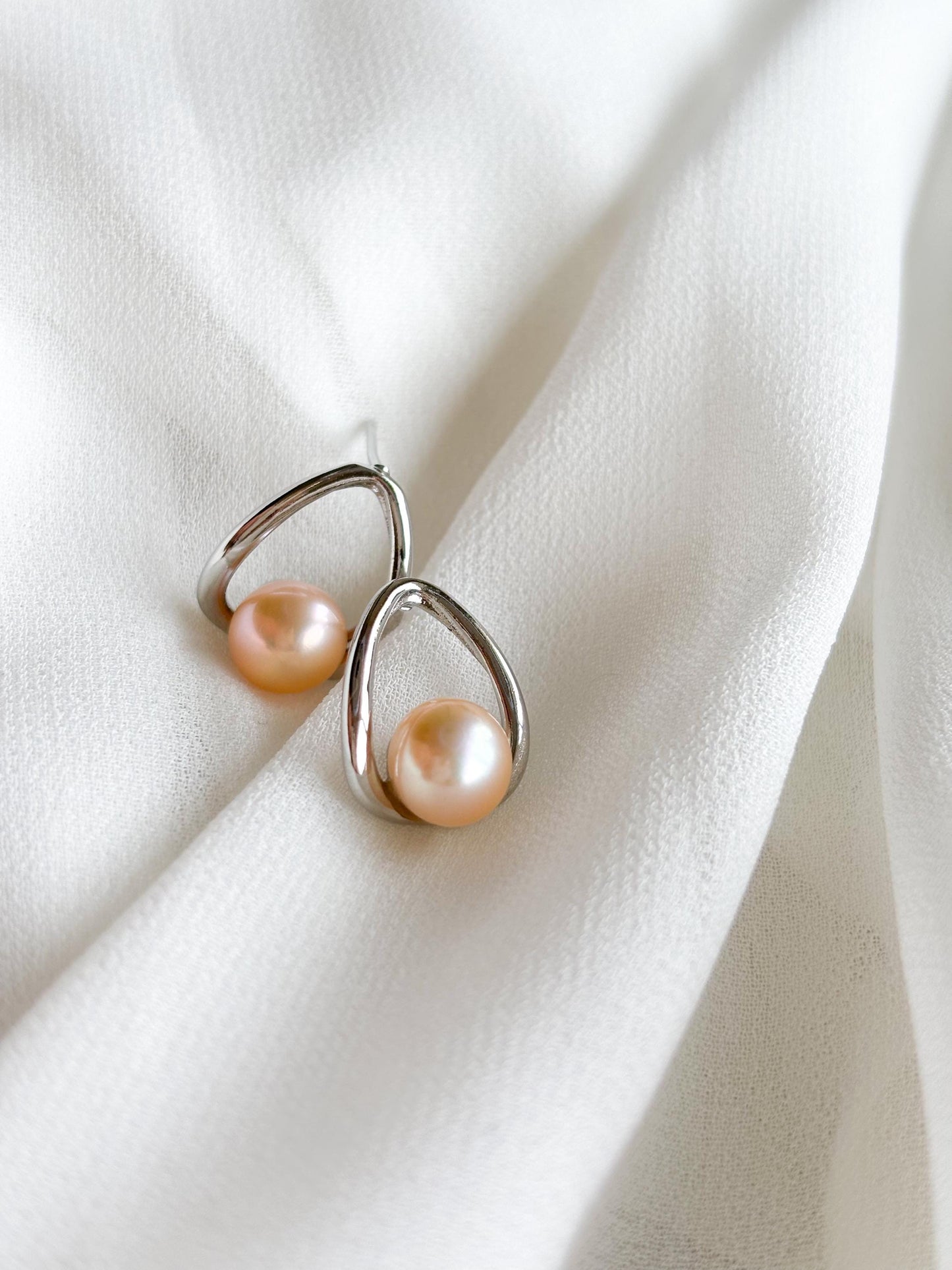 Modern Elegance Orange Freshwater Pearl Hoop Earrings