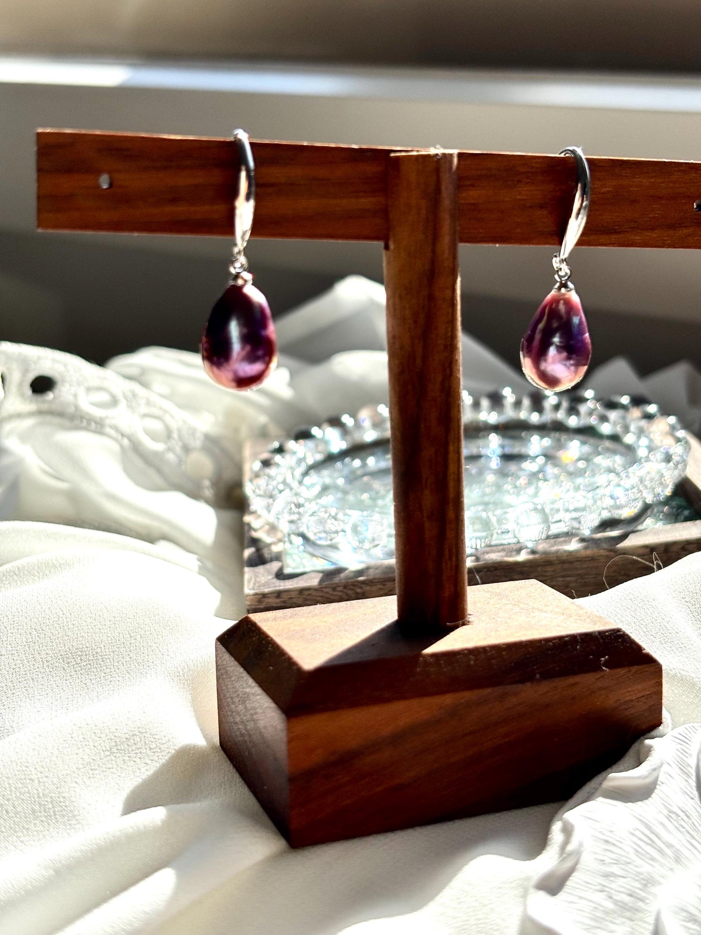 Twilight Plum Pearl Earrings – 925 Sterling Silver Elegance B