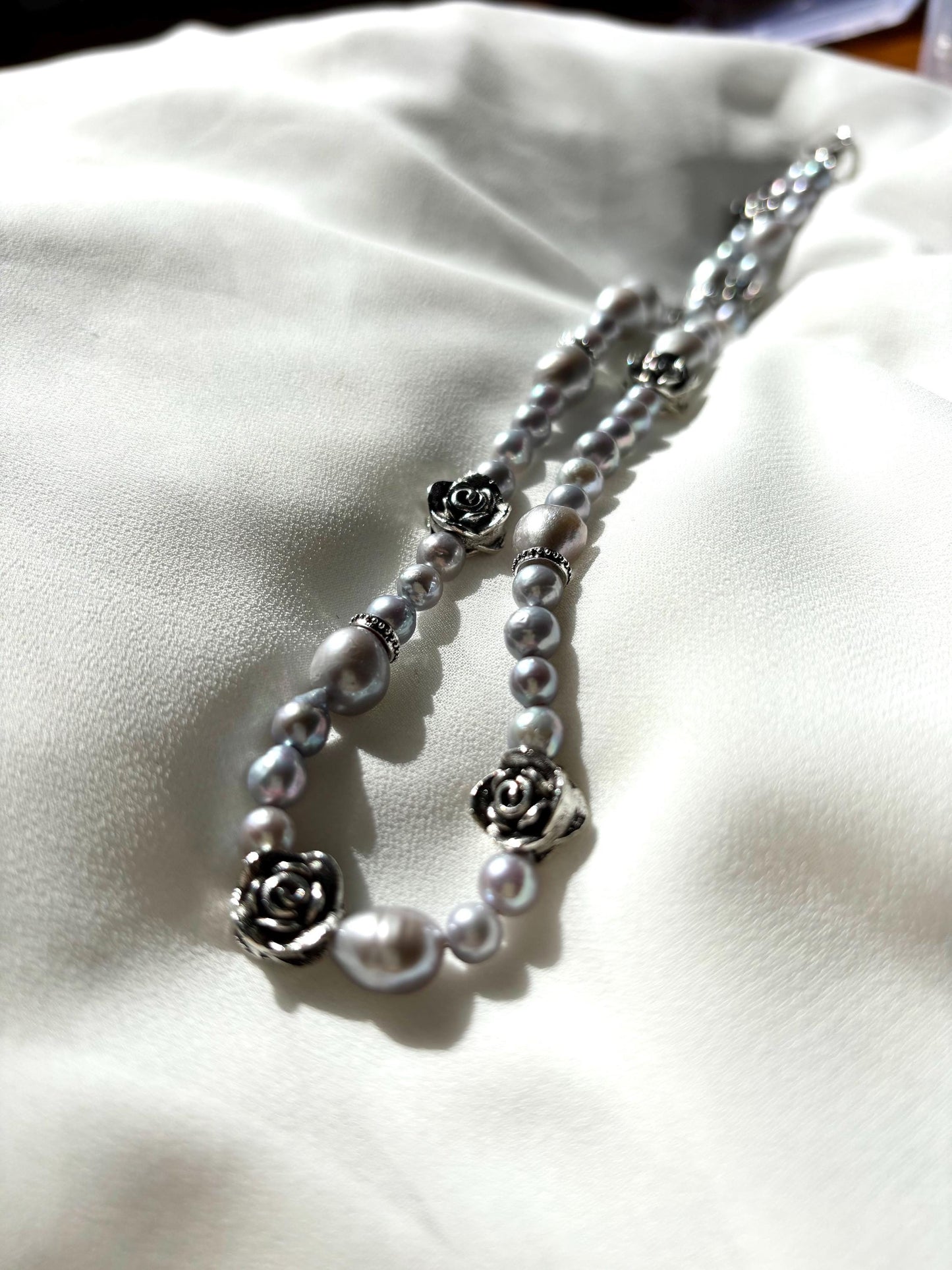 The Rose of Versailles: Vintage Grey Pearl Necklace