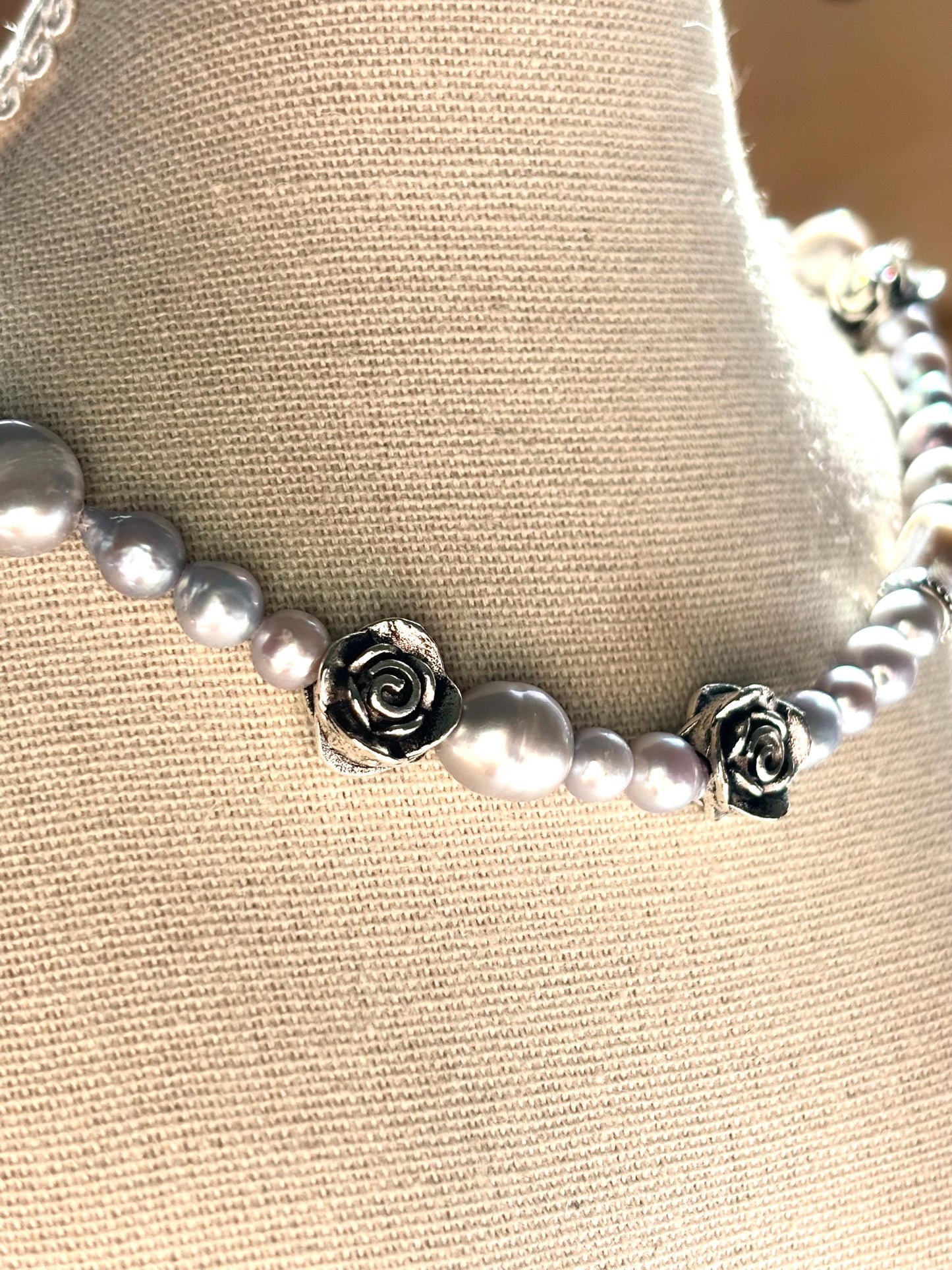 The Rose of Versailles: Vintage Grey Pearl Necklace
