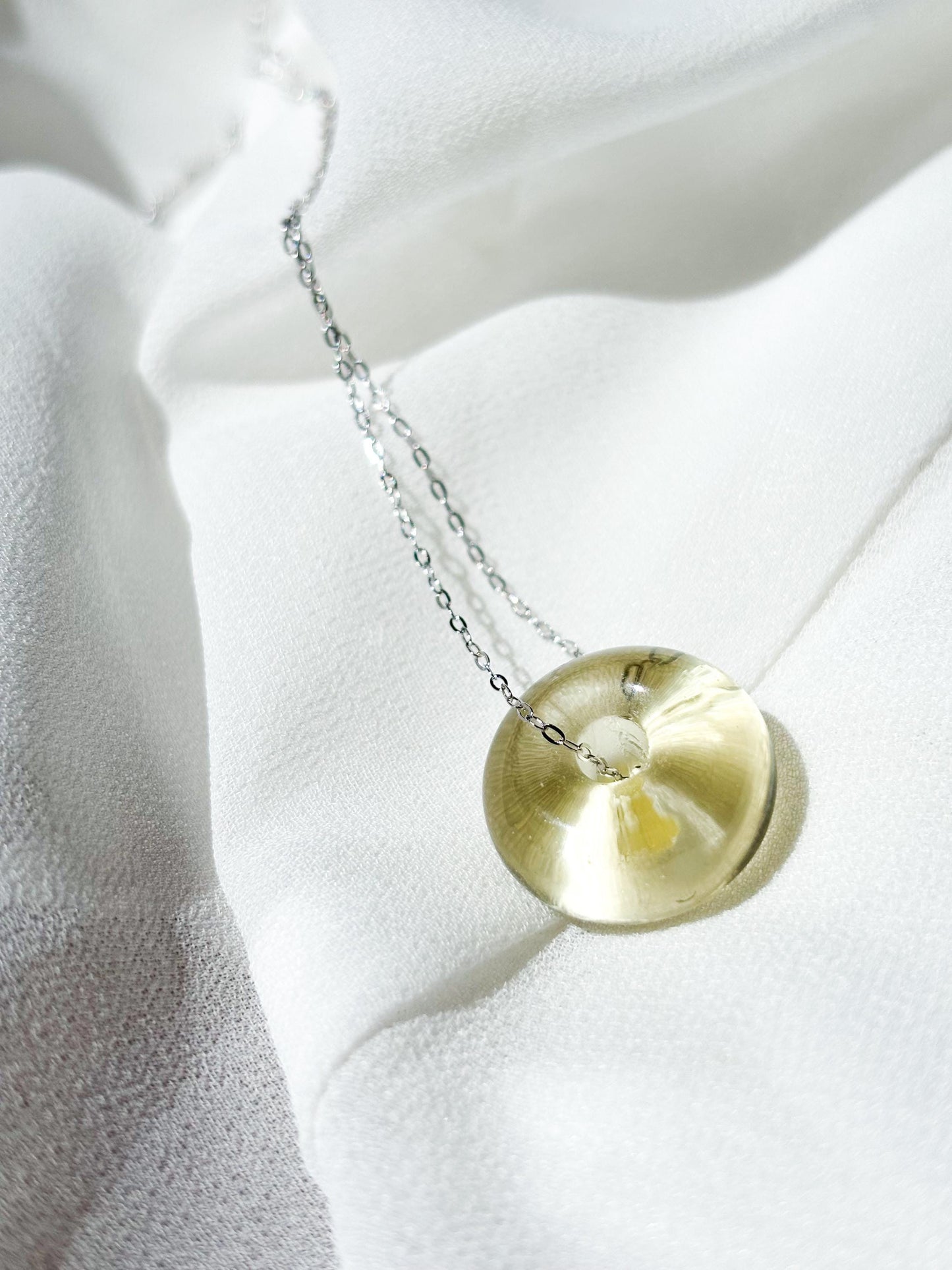 Minimalist Sterling Silver Necklace With Lemon Quartz Donut Pendant – 45cm Layering Necklace