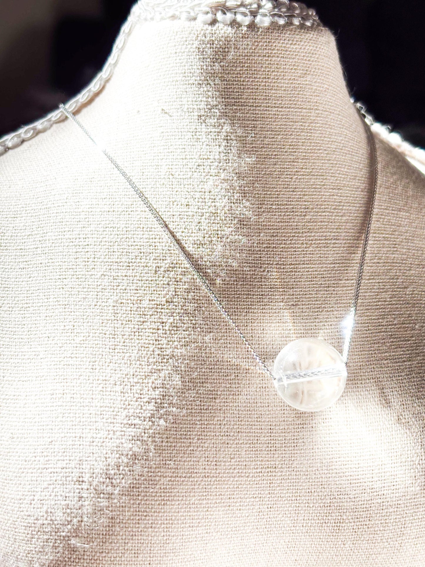 Minimalist Sterling Silver Necklace with Clear Quartz Crystal Ball Pendant-45cm Layering Necklace