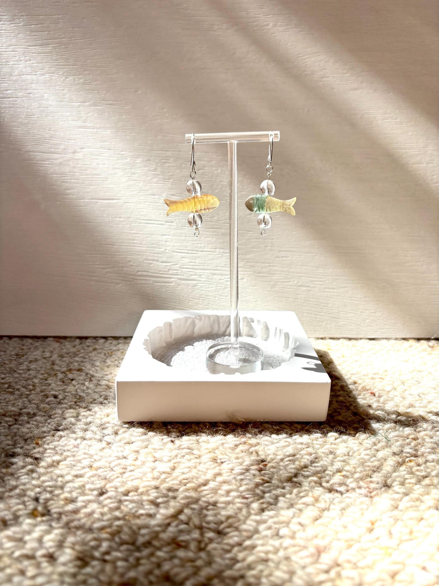 Whimsical Waves – Fluorite Fish Earrings