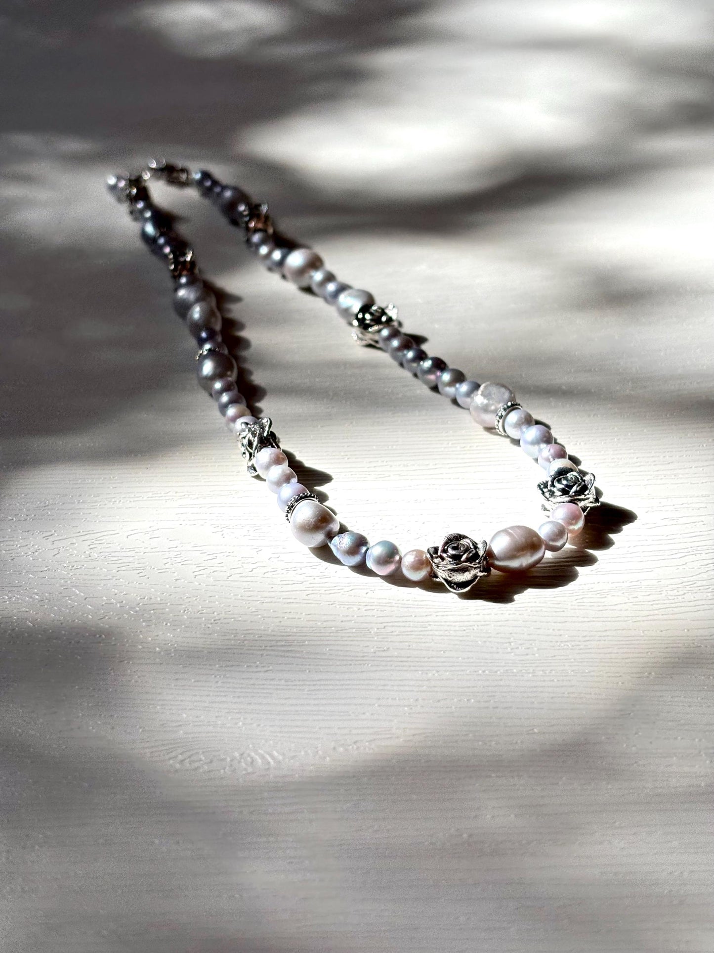 The Rose of Versailles: Vintage Grey Pearl Necklace