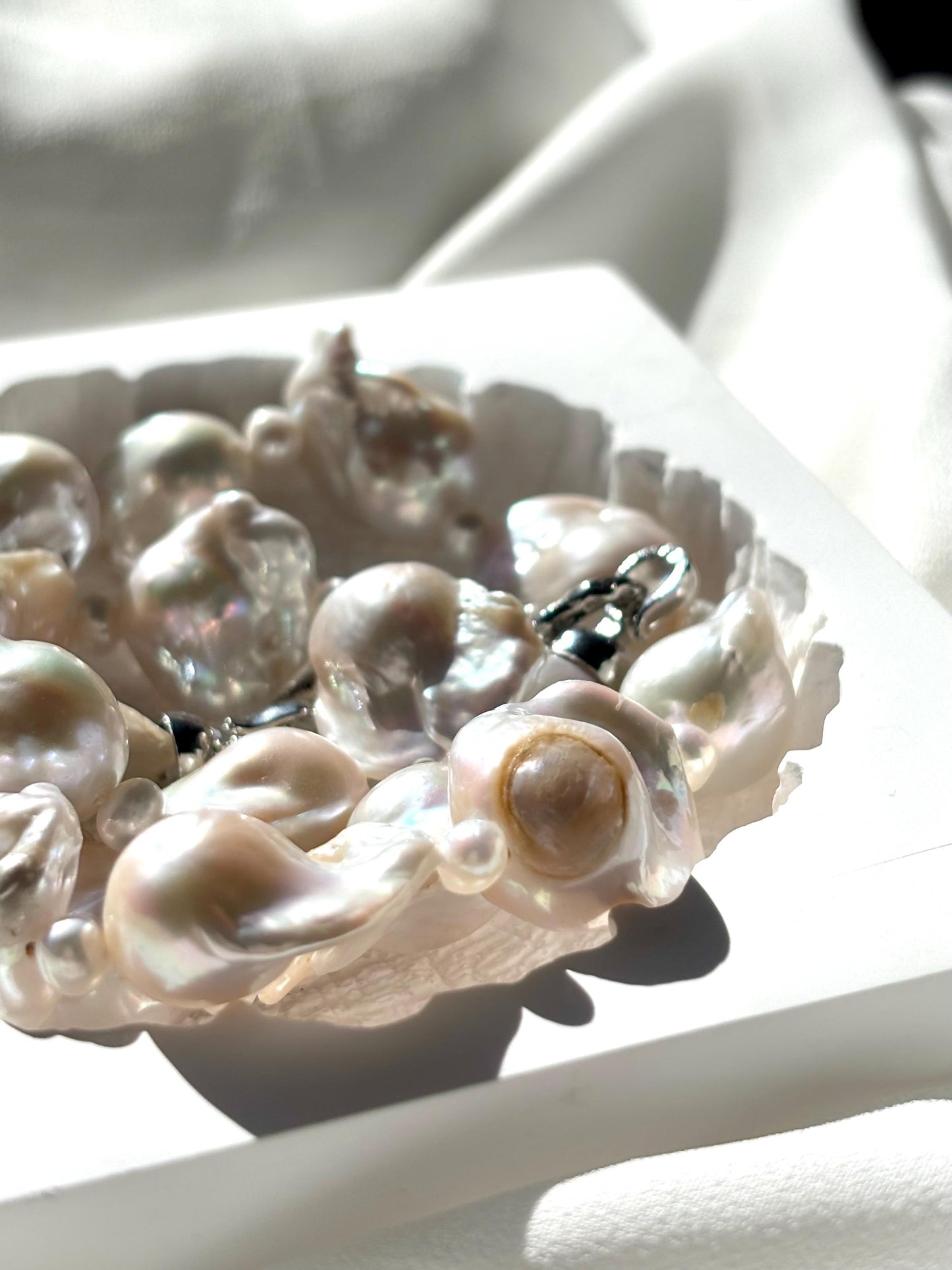 Luna Glow: Iridescent Baroque Freshwater Pearl Necklace 925 Sterling Silver ( AA+ Luster )