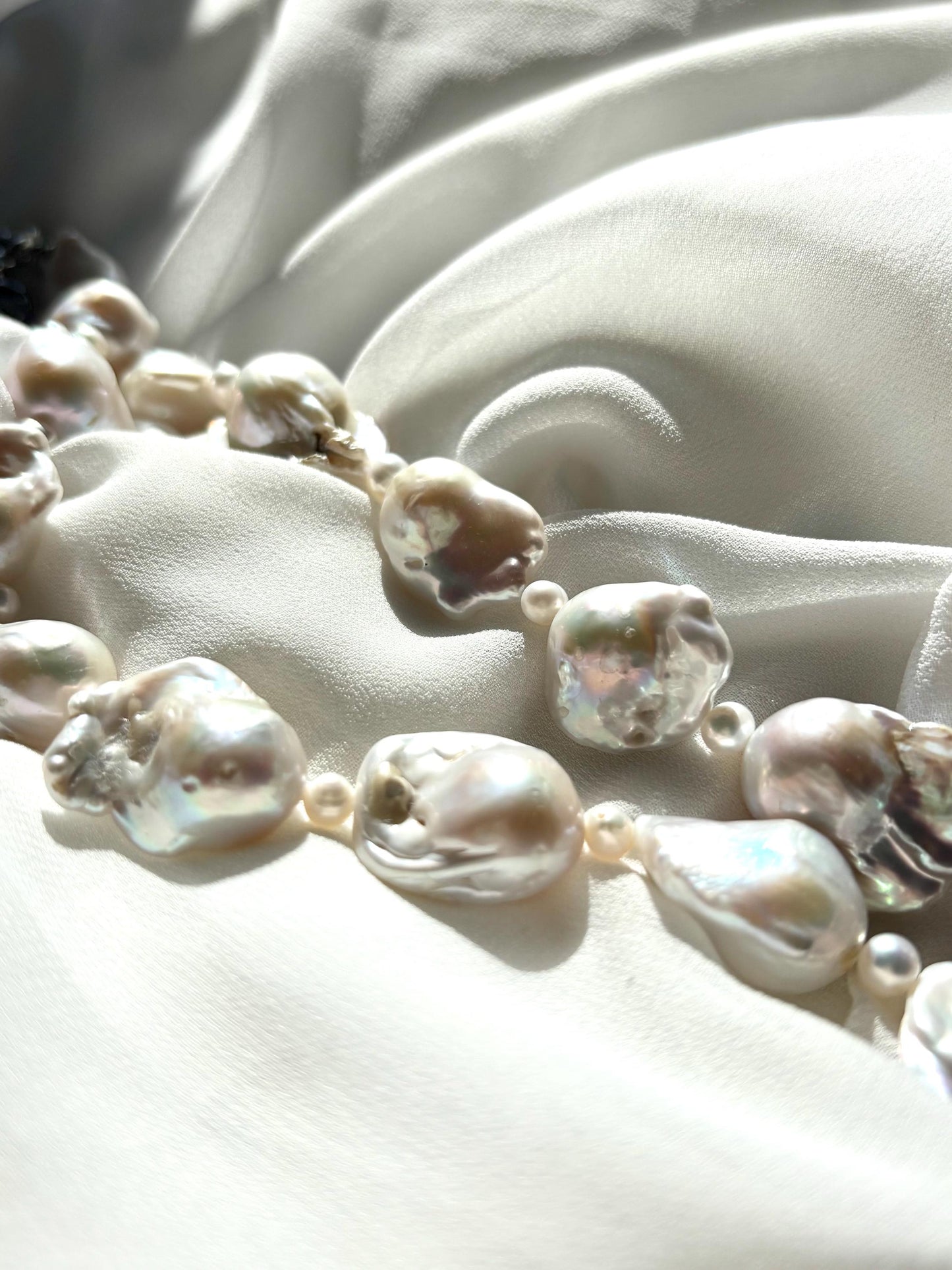 Luna Glow: Iridescent Baroque Freshwater Pearl Necklace 925 Sterling Silver ( AA+ Luster )