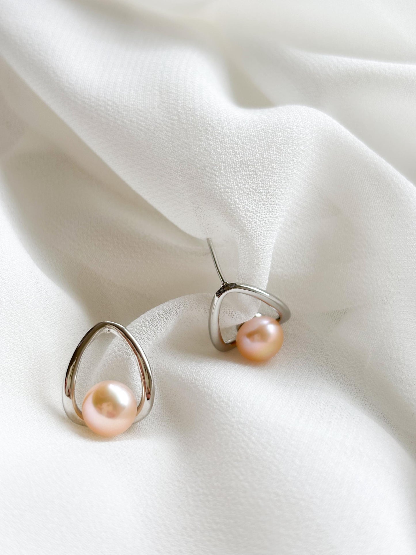 Modern Elegance Orange Freshwater Pearl Hoop Earrings