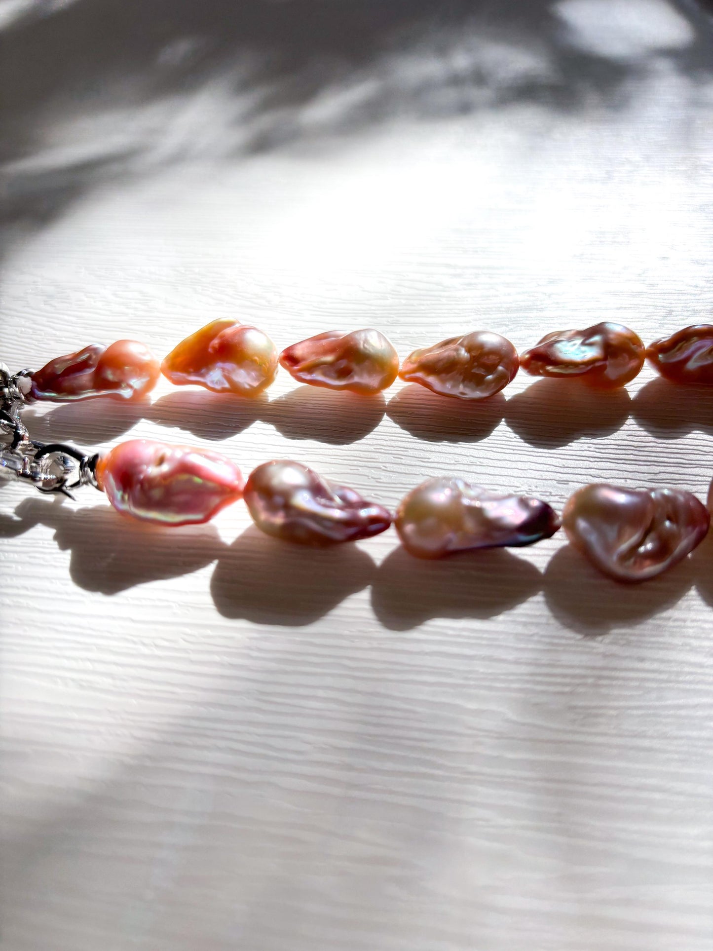 Enchanted Sunset – Orange & Purple Fish-Tail Baroque Pearl Necklace