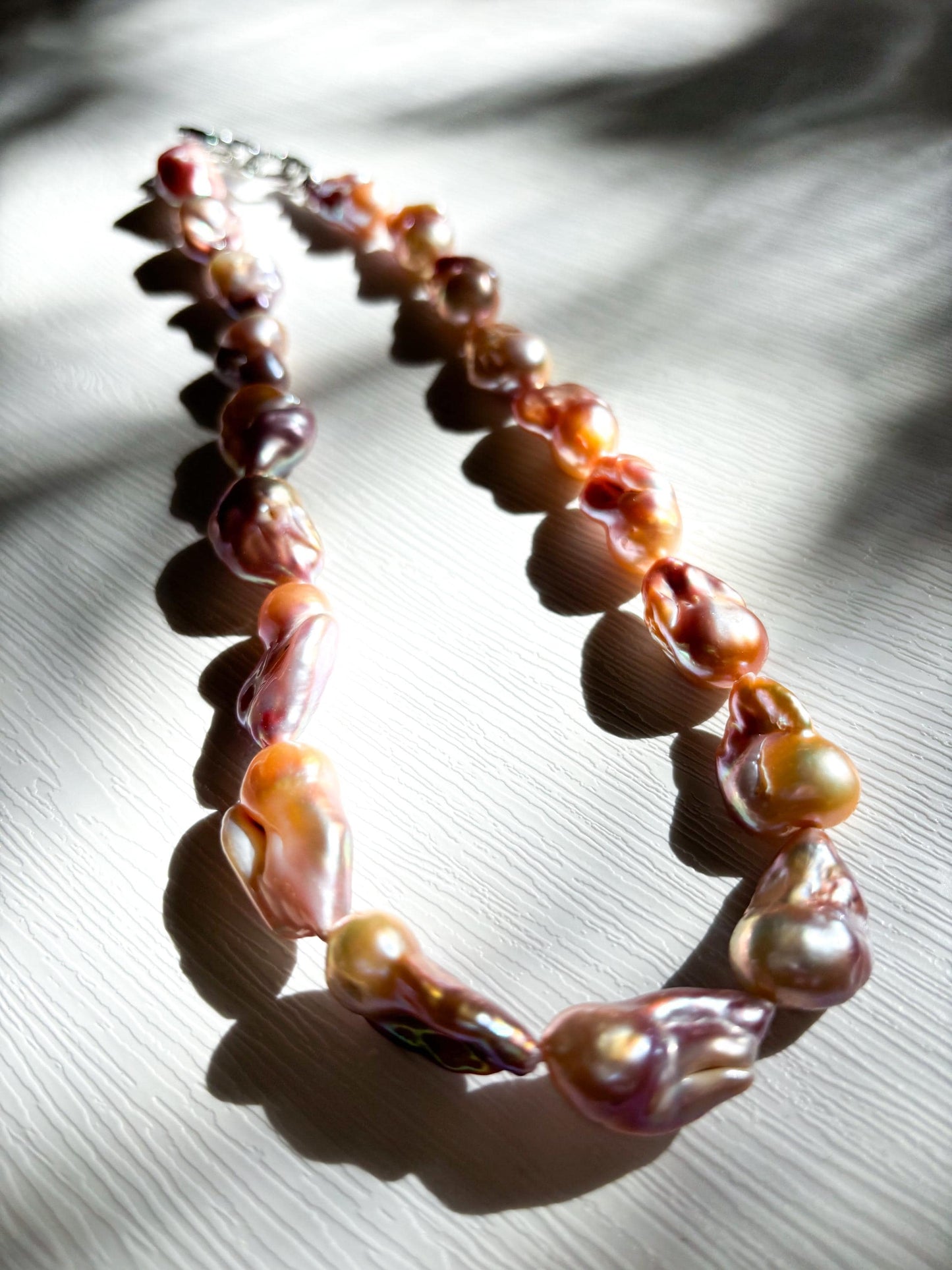 Enchanted Sunset – Orange & Purple Fish-Tail Baroque Pearl Necklace