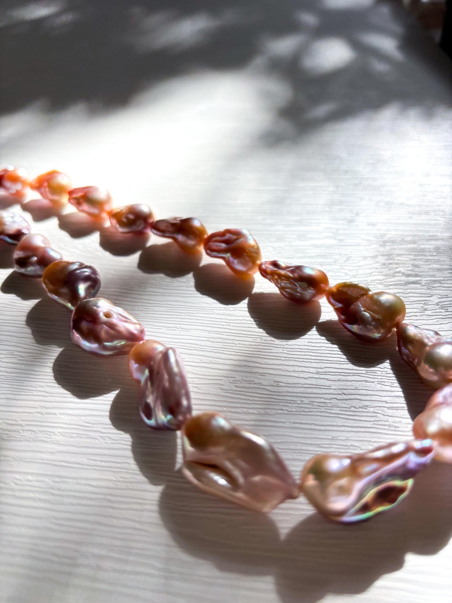 Enchanted Sunset – Orange & Purple Fish-Tail Baroque Pearl Necklace