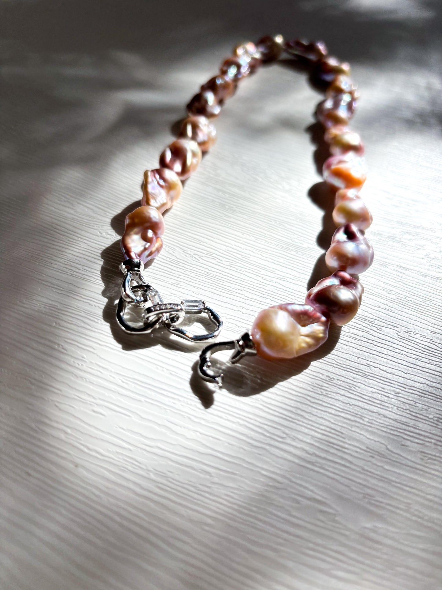 Enchanted Sunset – Orange & Purple Fish-Tail Baroque Pearl Necklace
