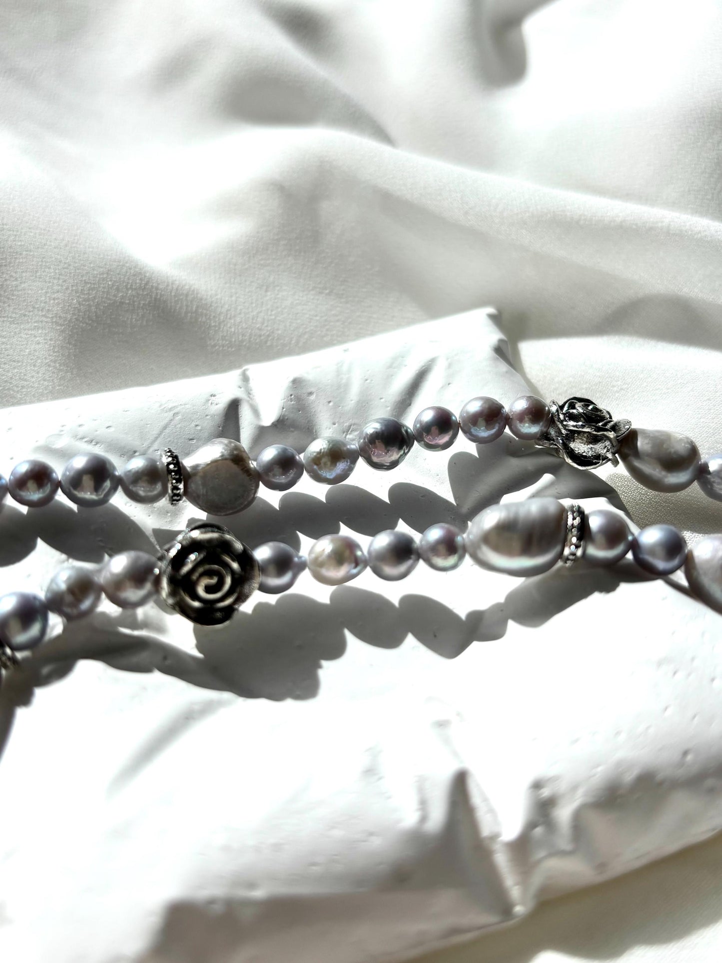 The Rose of Versailles: Vintage Grey Pearl Necklace