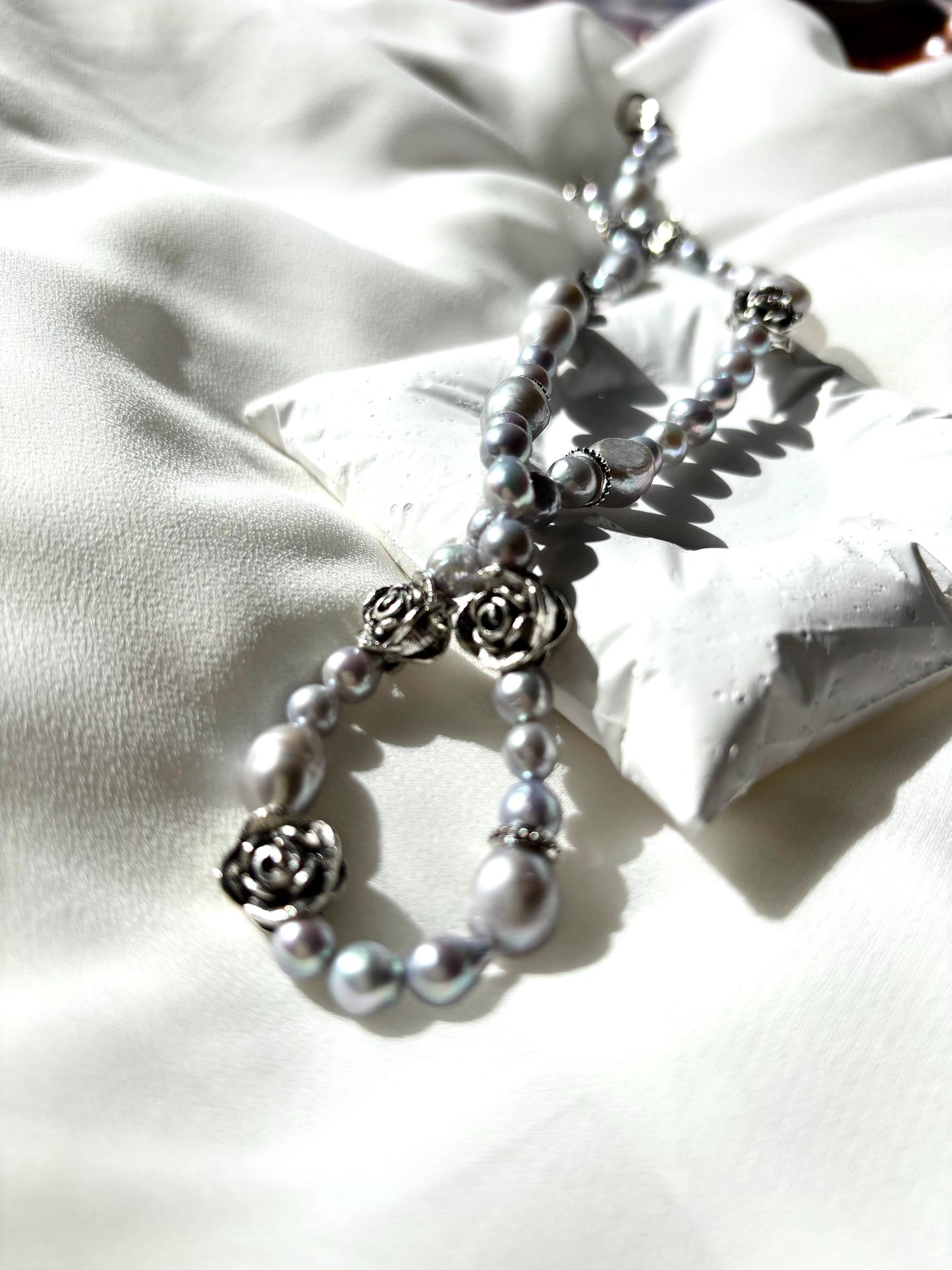 The Rose of Versailles: Vintage Grey Pearl Necklace