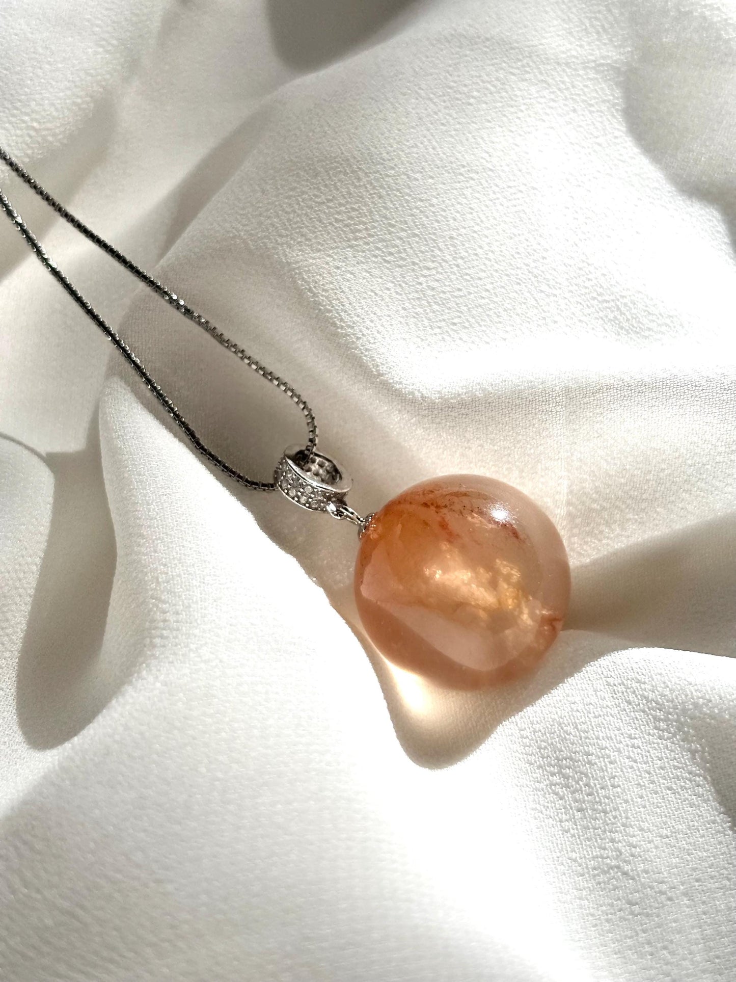Sunlit Ember – Hematoid Quartz Ball Pendant Necklace