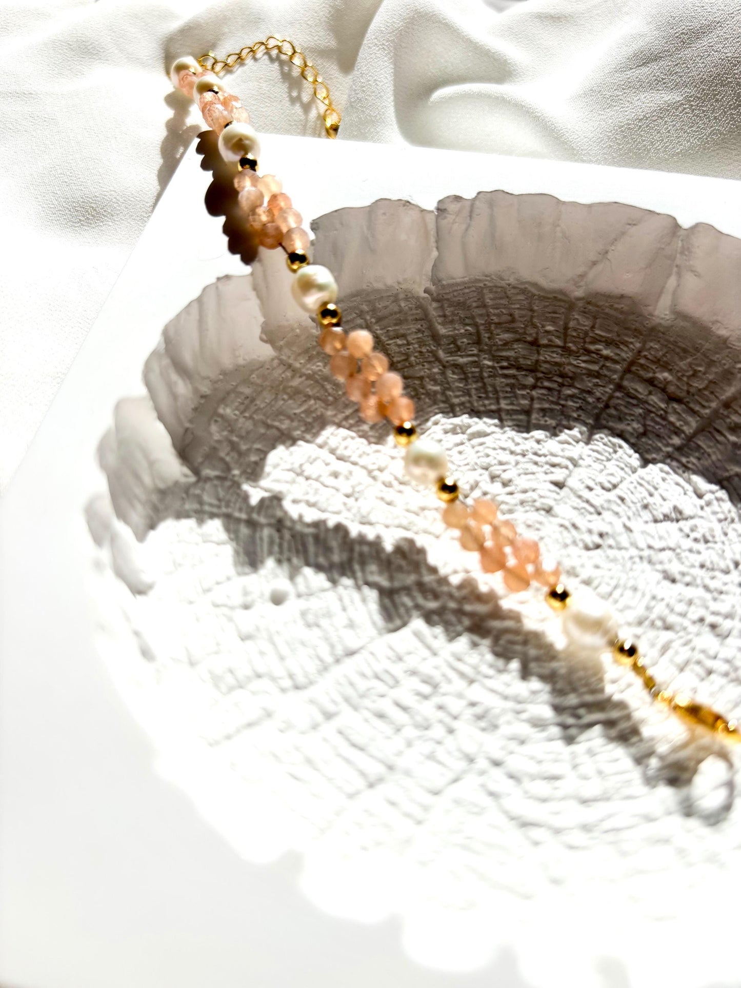Golden Dawn – Freshwater Pearl & Sunstone Bracelet
