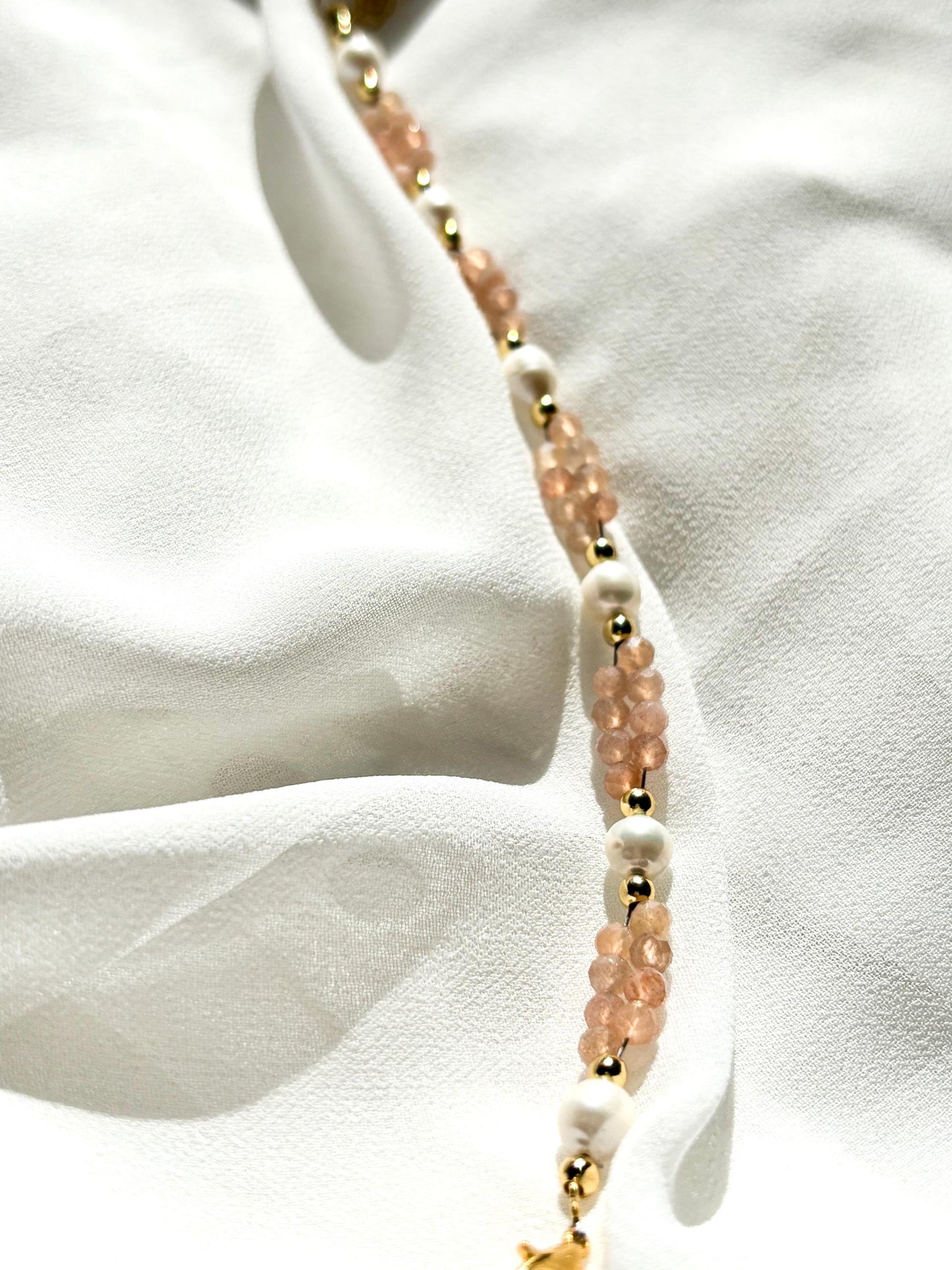 Golden Dawn – Freshwater Pearl & Sunstone Bracelet