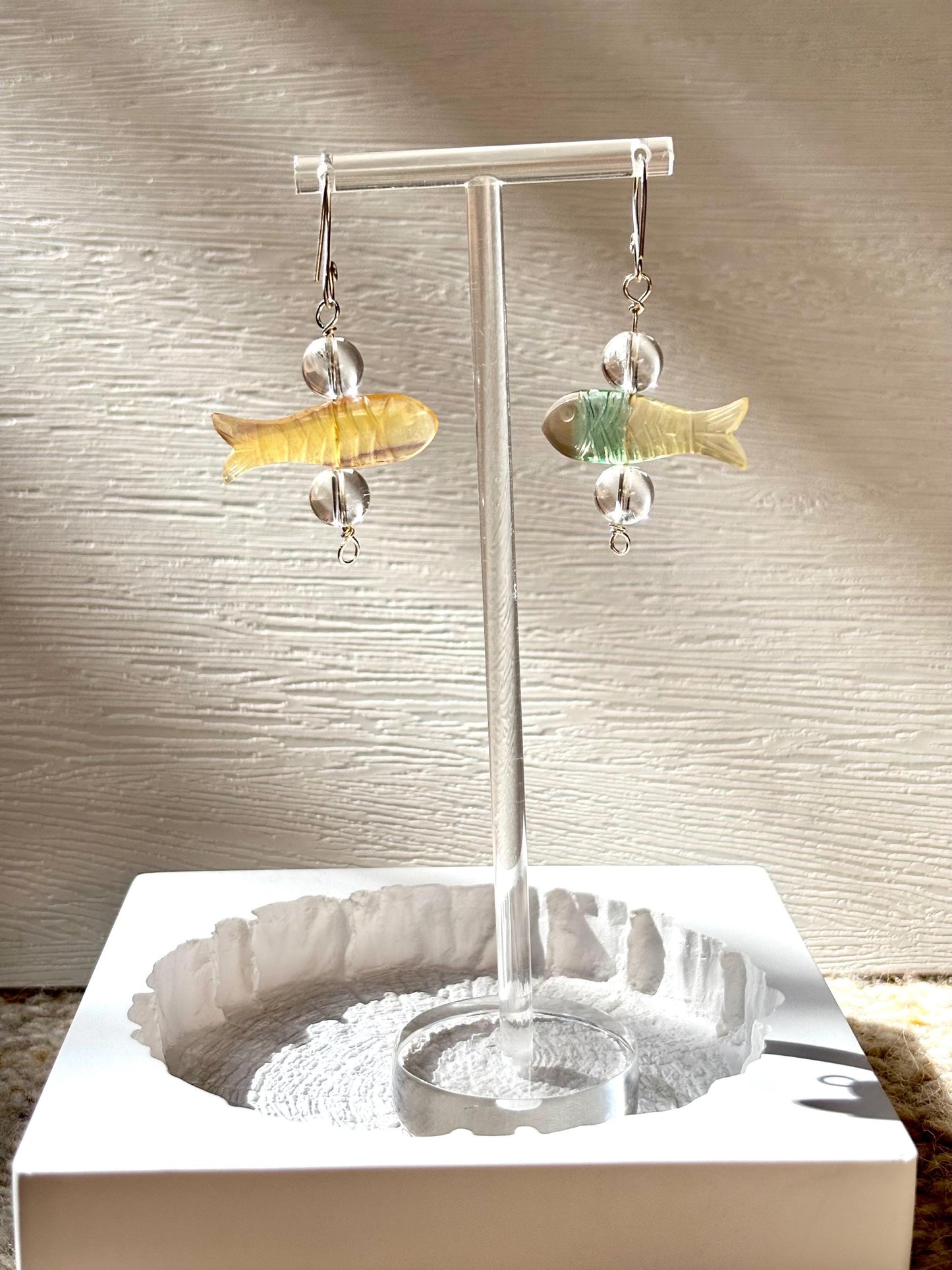 Whimsical Waves – Fluorite Fish Earrings
