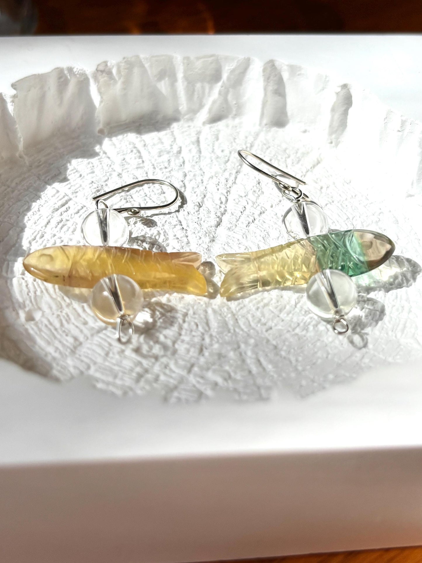 Whimsical Waves – Fluorite Fish Earrings