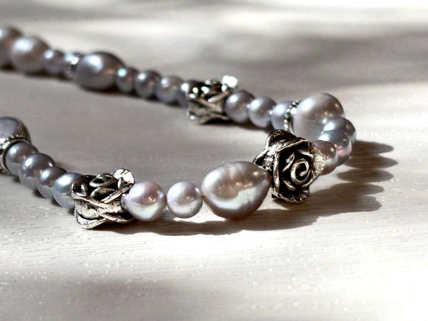 The Rose of Versailles: Vintage Grey Pearl Necklace