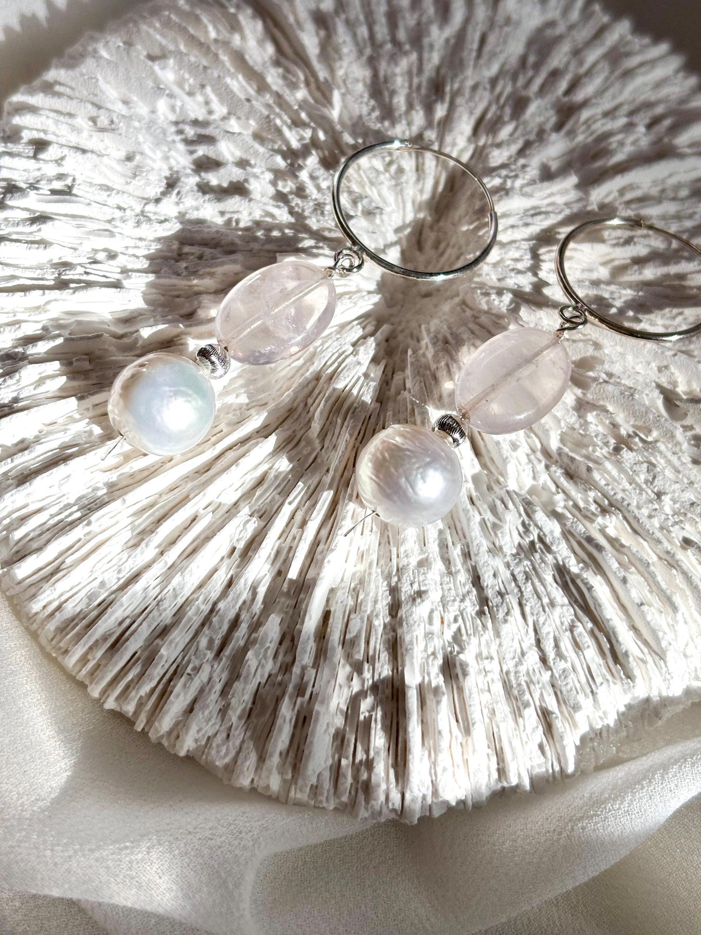 Serenity Blossom – Sterling Silver Huggie Earrings with Baroque Pearl and