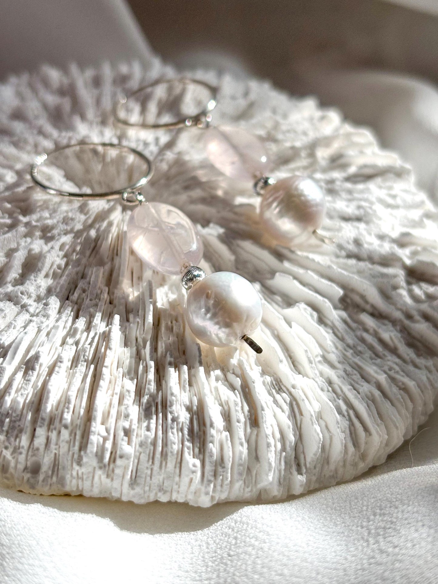 Serenity Blossom – Sterling Silver Huggie Earrings with Baroque Pearl and