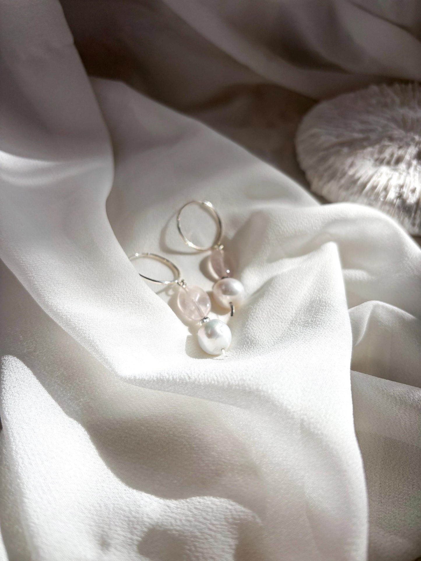 Serenity Blossom – Sterling Silver Huggie Earrings with Baroque Pearl and