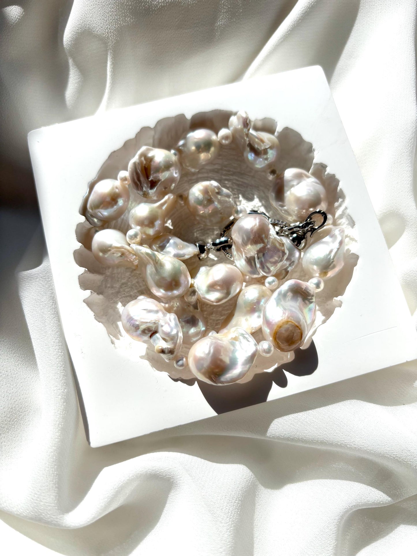 Luna Glow: Iridescent Baroque Freshwater Pearl Necklace 925 Sterling Silver ( AA+ Luster )