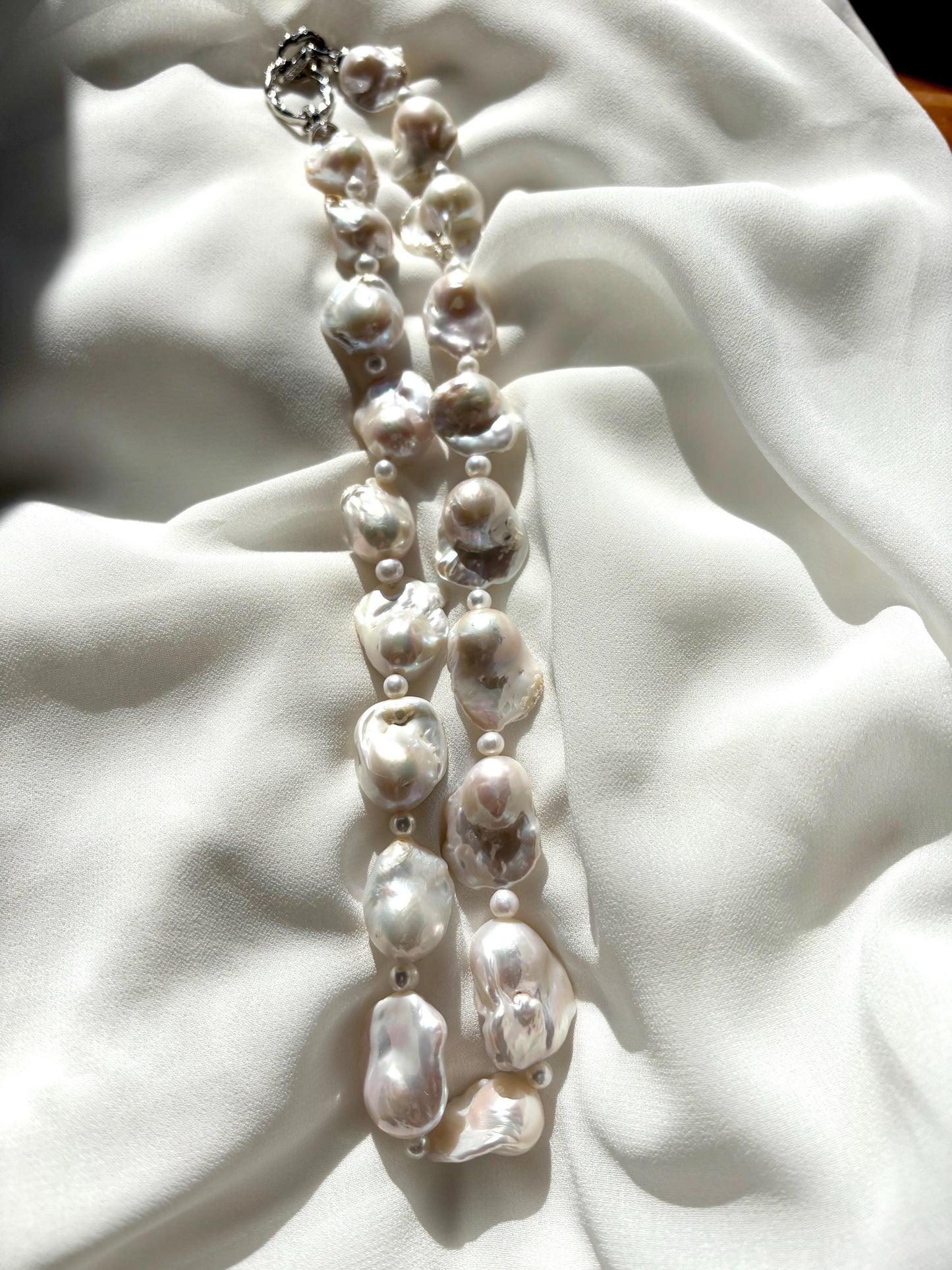 Luna Glow: Iridescent Baroque Freshwater Pearl Necklace 925 Sterling Silver ( AA+ Luster )