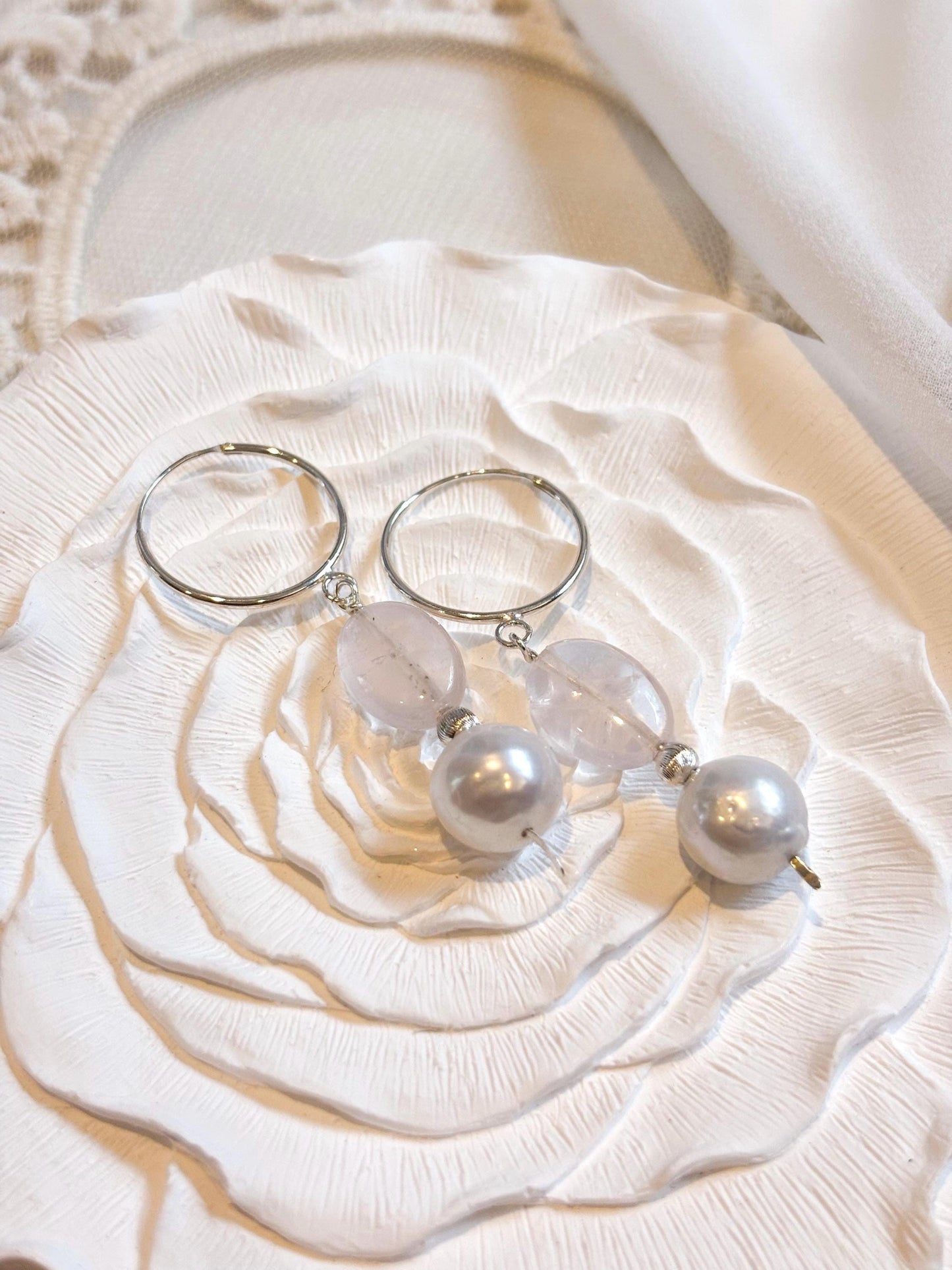 Serenity Blossom – Sterling Silver Huggie Earrings with Baroque Pearl and