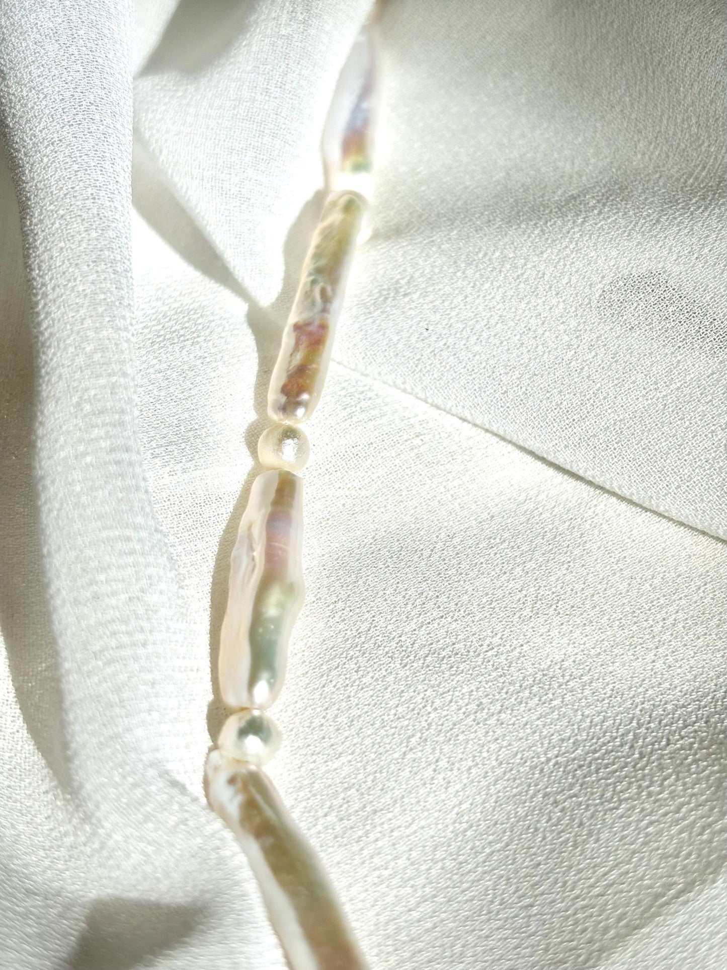 Stylish White Baroque Pearl Necklace – Long Rectangular & Round Pearls, Irregular Shapes-45cm