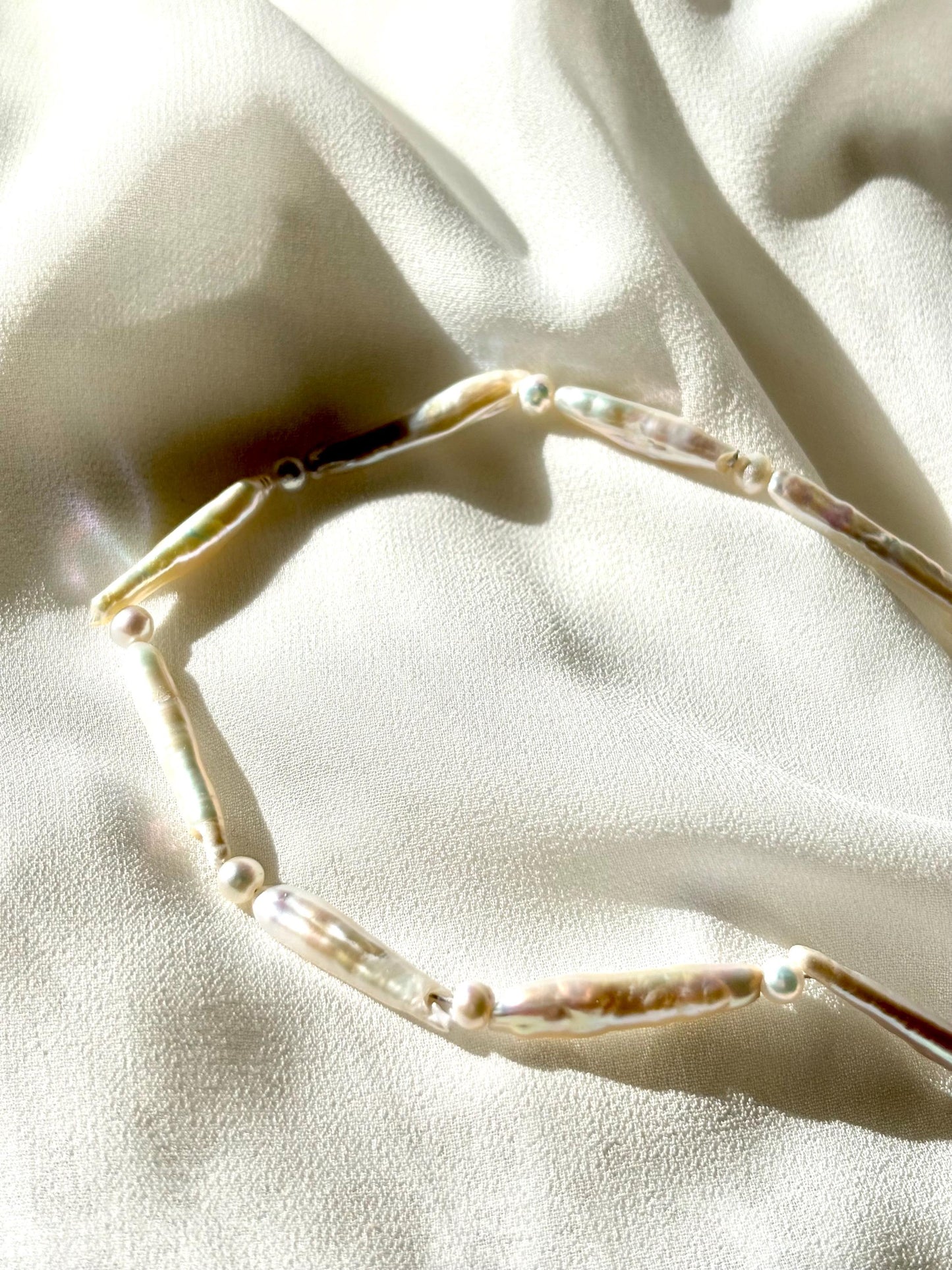 Stylish White Baroque Pearl Necklace – Long Rectangular & Round Pearls, Irregular Shapes-45cm