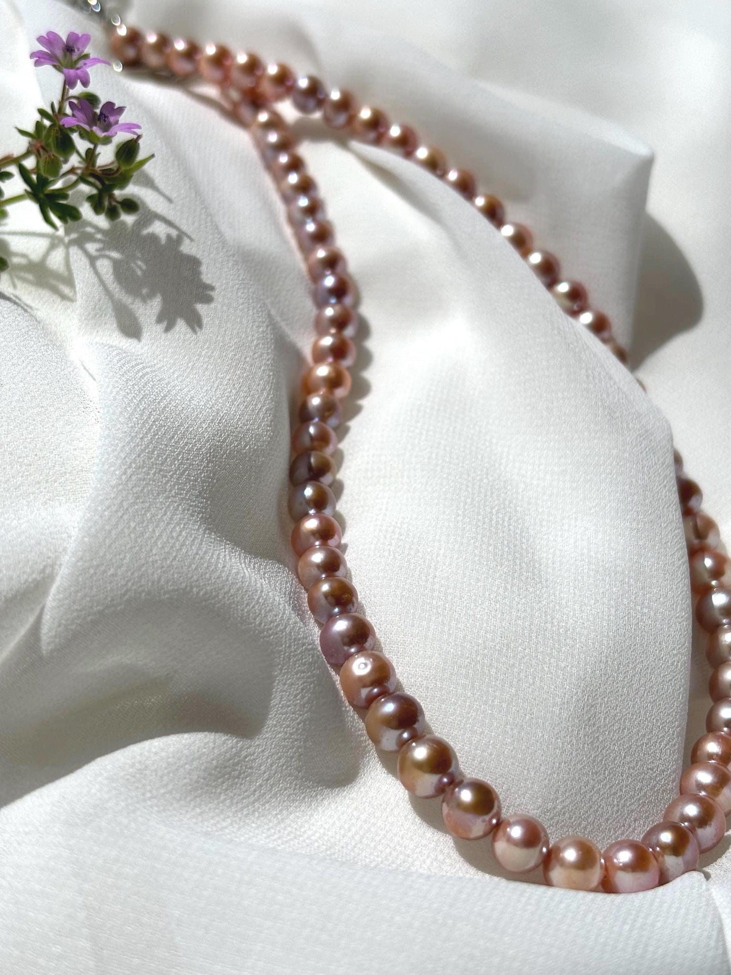 Petals of Dawn: A Freshwater Pearl Necklace in Golden Rose Elegance 925 Sterling Silver ( Luster AA+ )