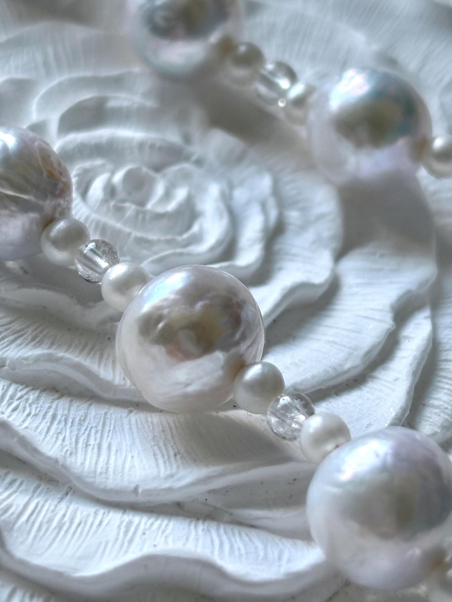 High-Quality Baroque Pearl and Natural Clear Quartz Necklace with Sterling Silver Clasp