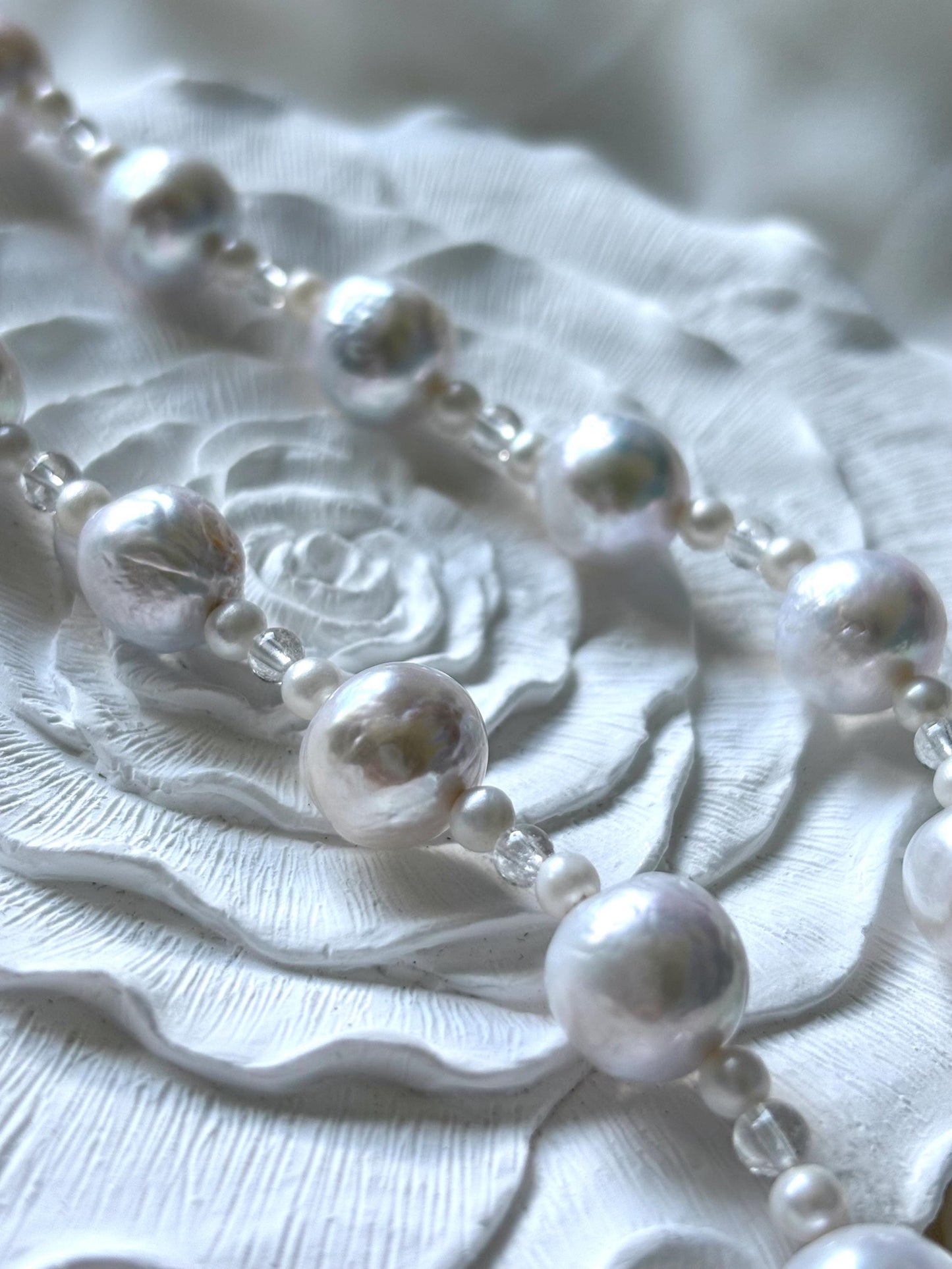 High-Quality Baroque Pearl and Natural Clear Quartz Necklace with Sterling Silver Clasp
