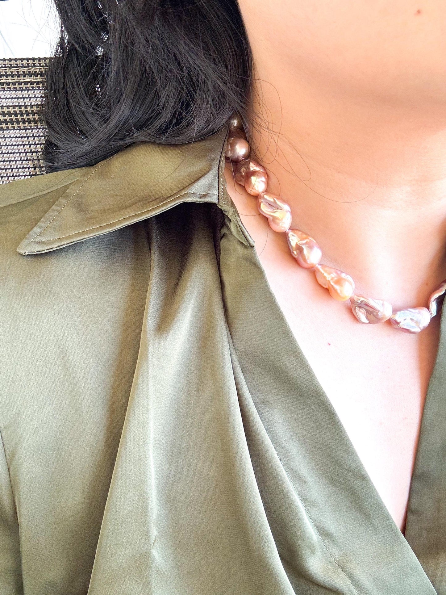 Enchanted Sunset – Orange & Purple Fish-Tail Baroque Pearl Necklace
