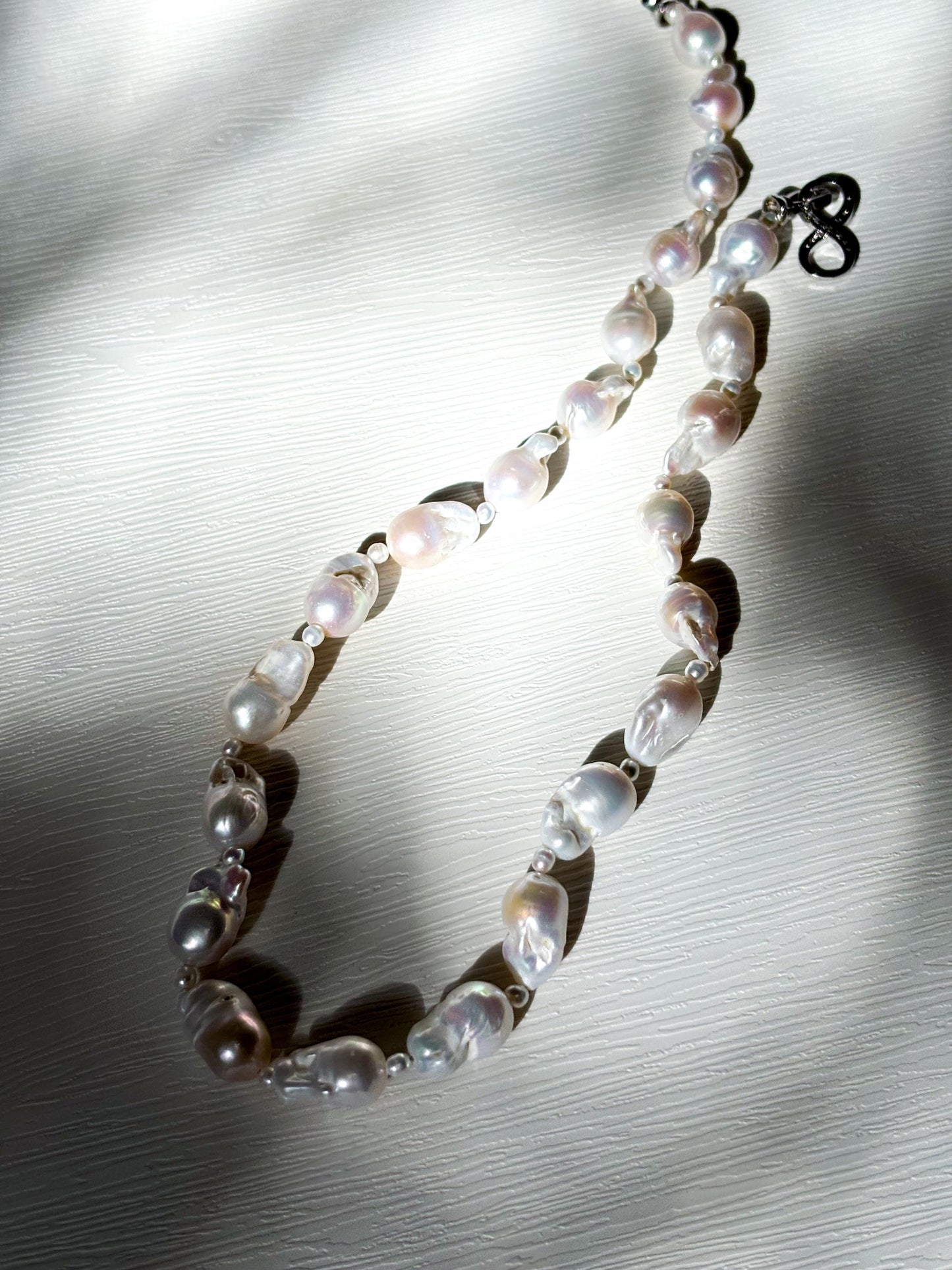 Mystic Ocean Tides – White Baroque Fish-Tail Pearl Necklace 925 Sterling Silver ( AA+ Luster )