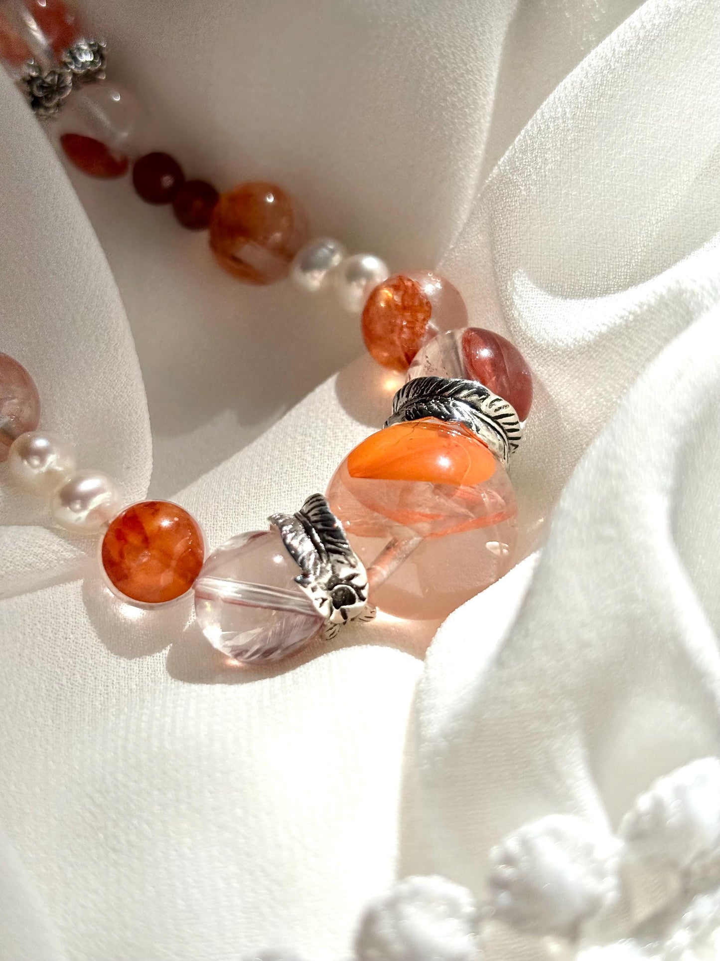 Ember Bloom – Hematoid Quartz, Pearl & Garnet Necklace