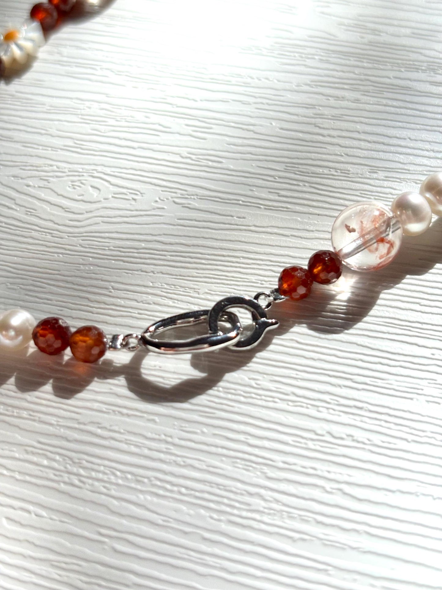Ember Bloom – Hematoid Quartz, Pearl & Garnet Necklace