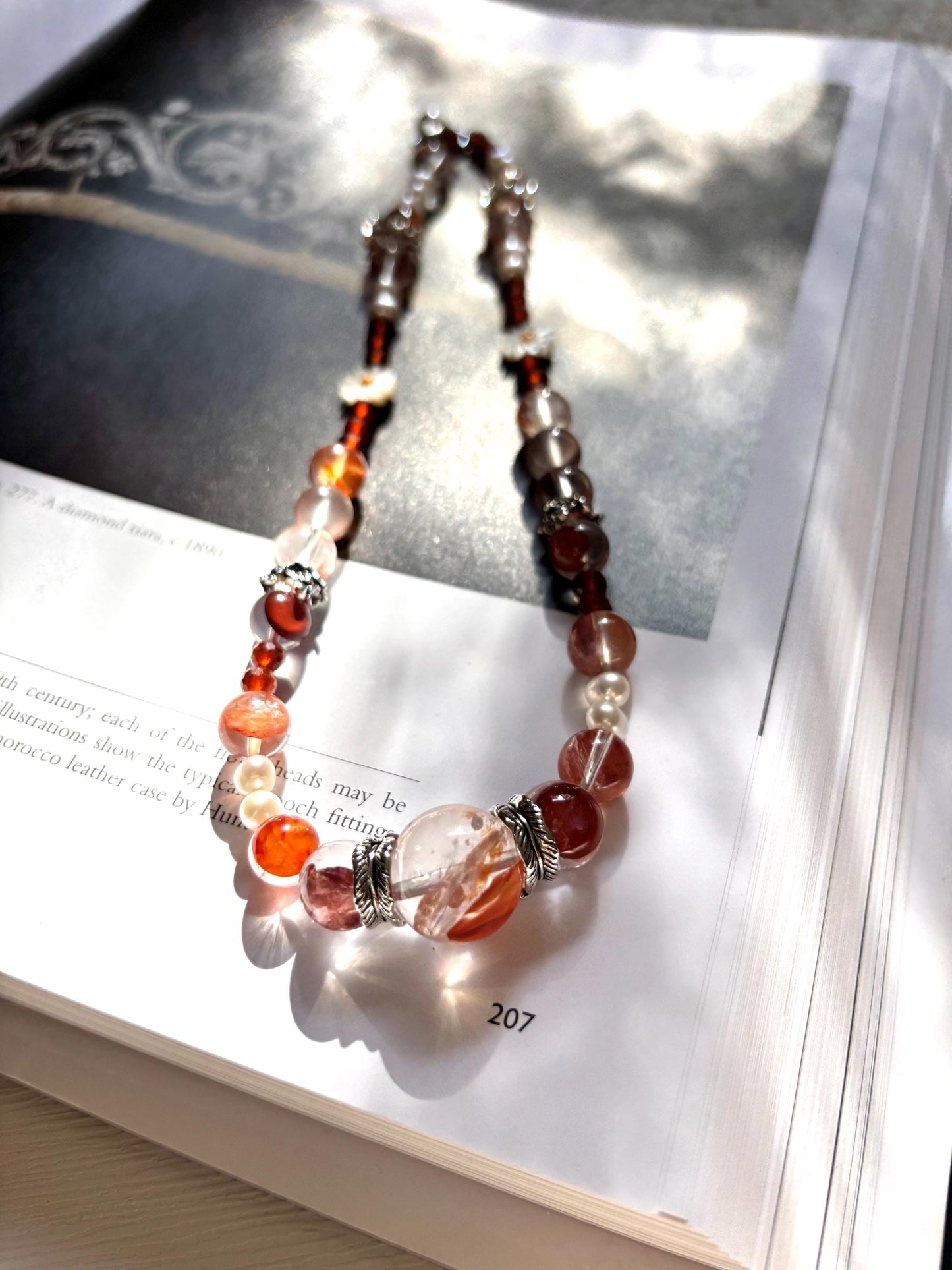 Ember Bloom – Hematoid Quartz, Pearl & Garnet Necklace
