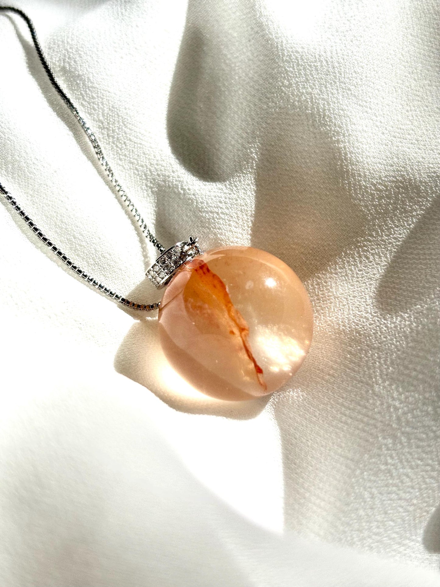 Sunlit Ember – Hematoid Quartz Ball Pendant Necklace