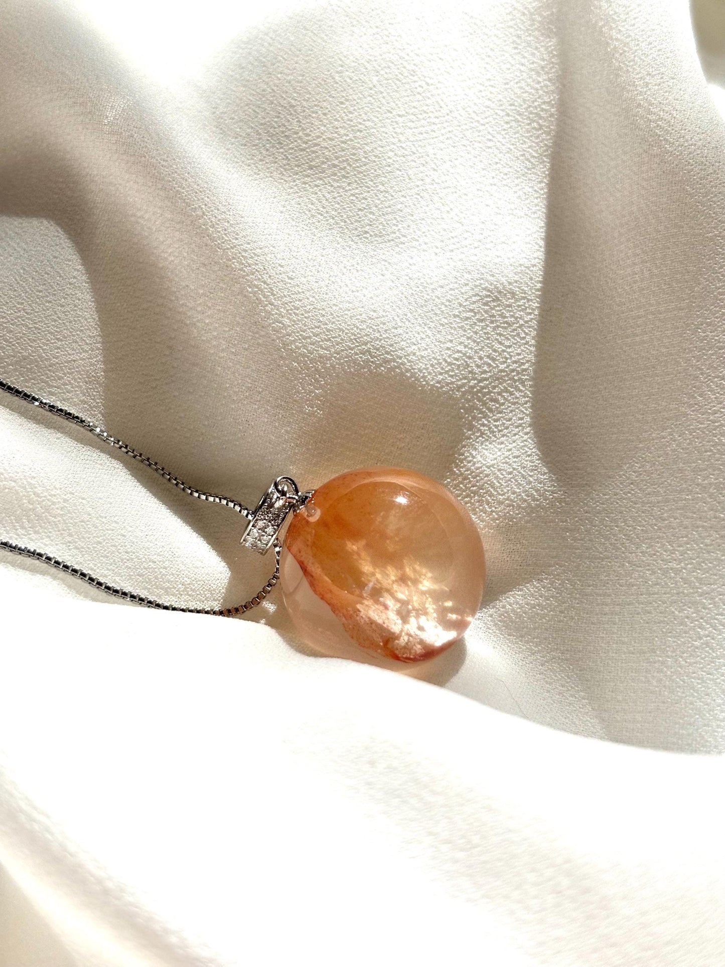 Sunlit Ember – Hematoid Quartz Ball Pendant Necklace