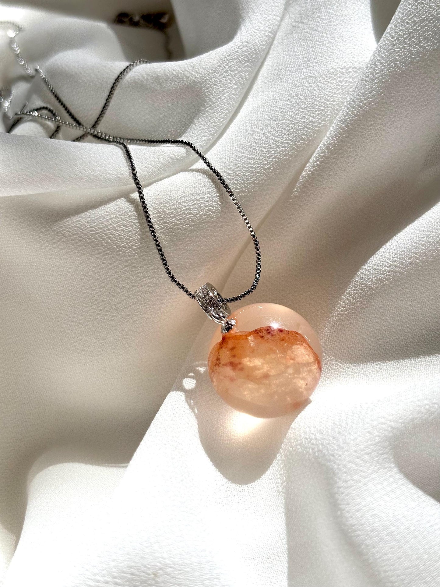Sunlit Ember – Hematoid Quartz Ball Pendant Necklace