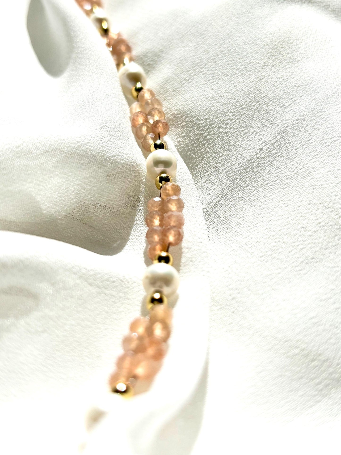 Golden Dawn – Freshwater Pearl & Sunstone Bracelet