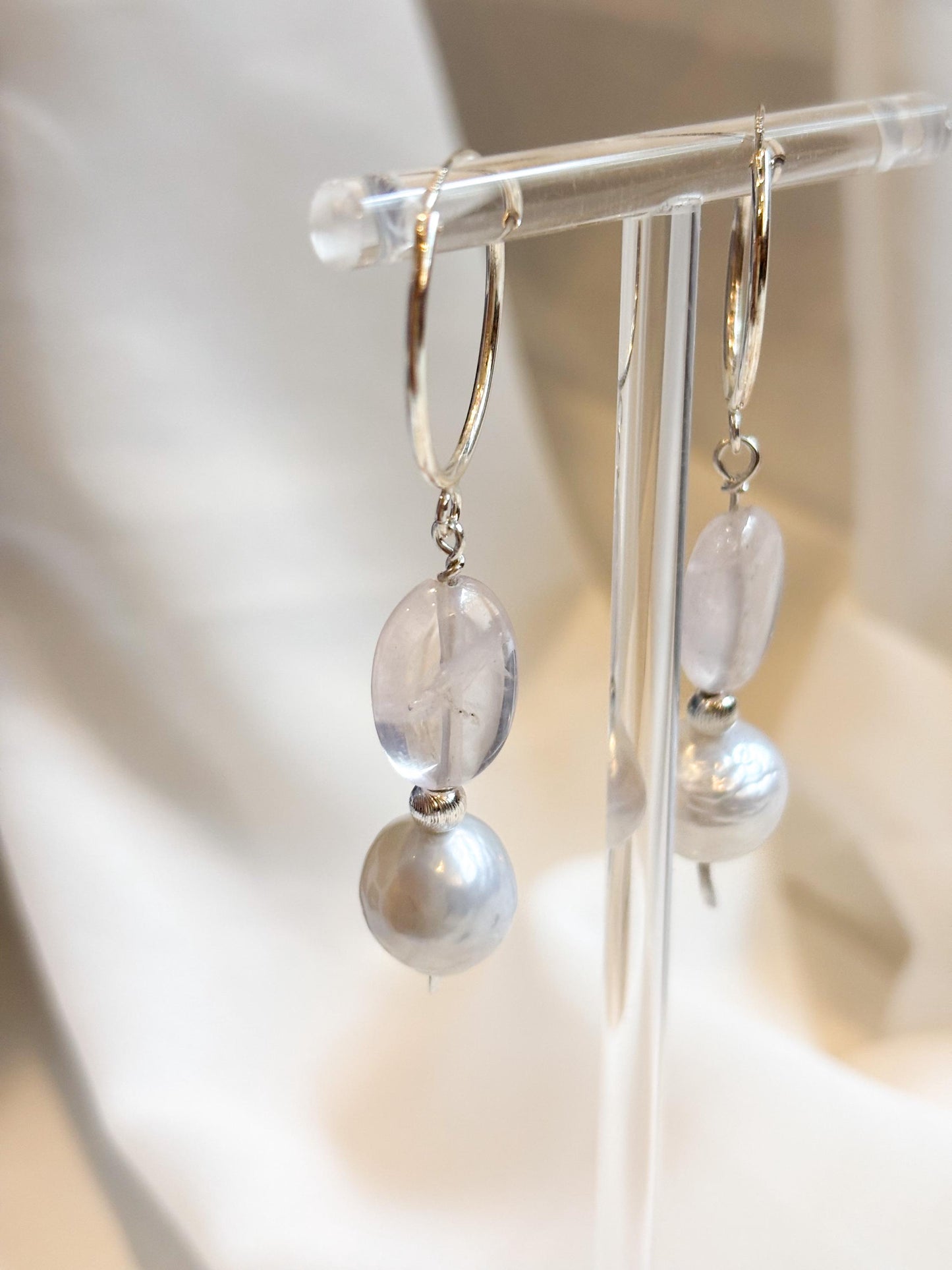 Serenity Blossom – Sterling Silver Huggie Earrings with Baroque Pearl and