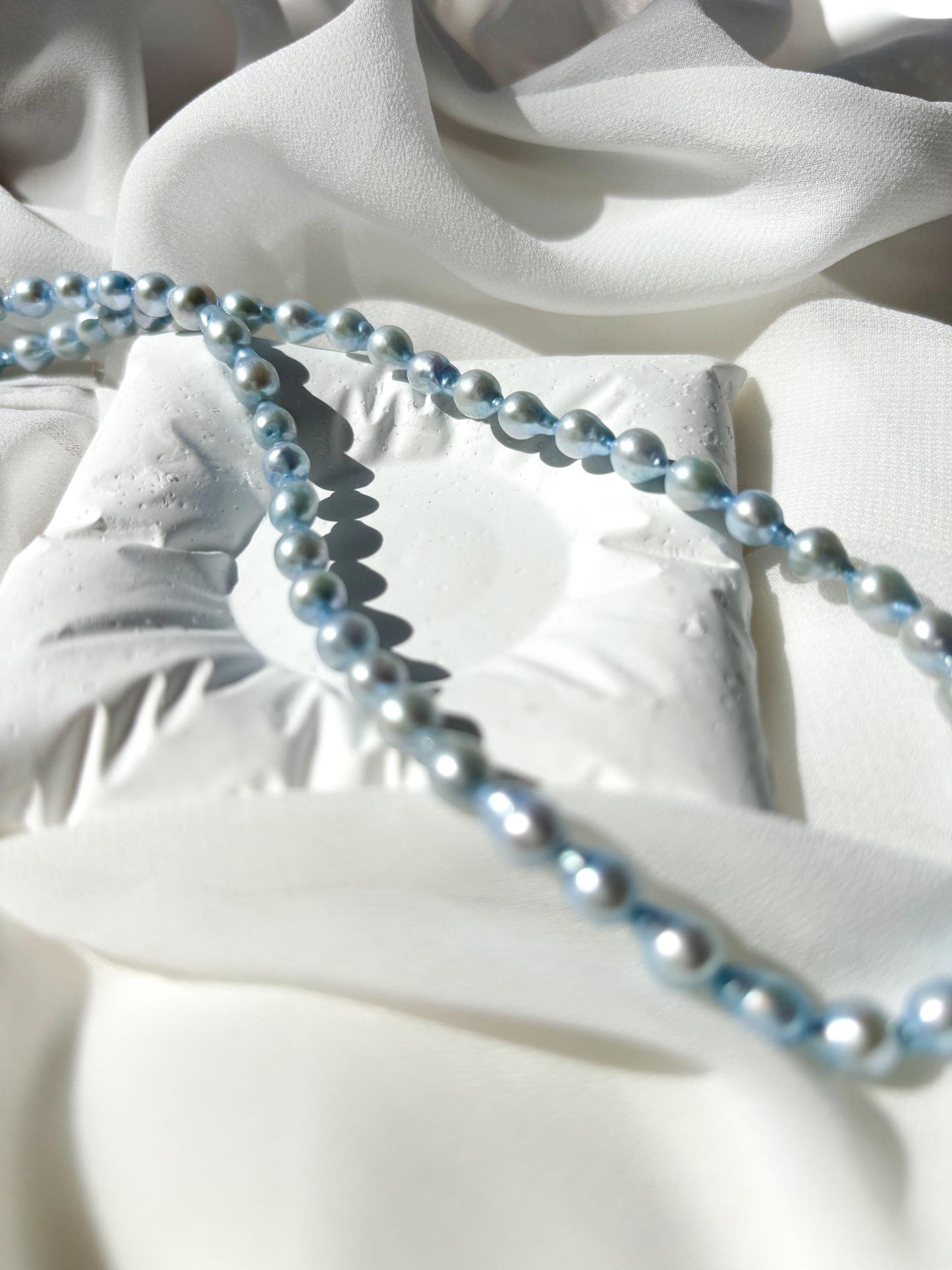 Bluebell Bloom – Teardrop Pearl Necklace & Baby Blue Stud Earrings Set