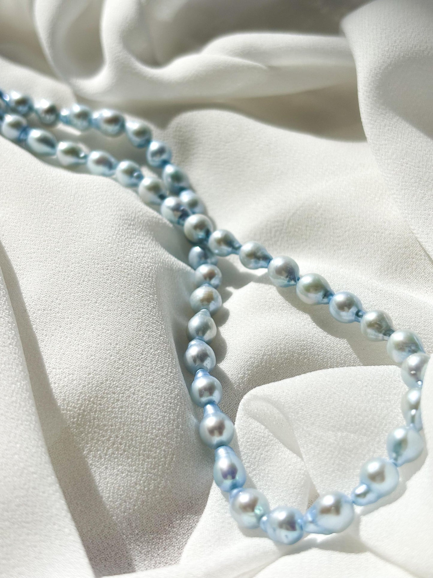 Bluebell Bloom – Teardrop Pearl Necklace & Baby Blue Stud Earrings Set