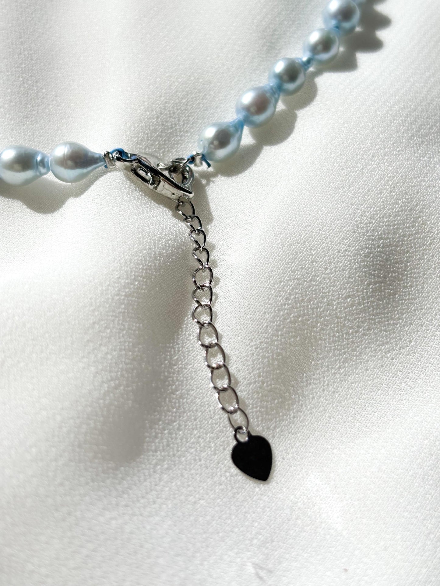 Bluebell Bloom – Teardrop Pearl Necklace & Baby Blue Stud Earrings Set