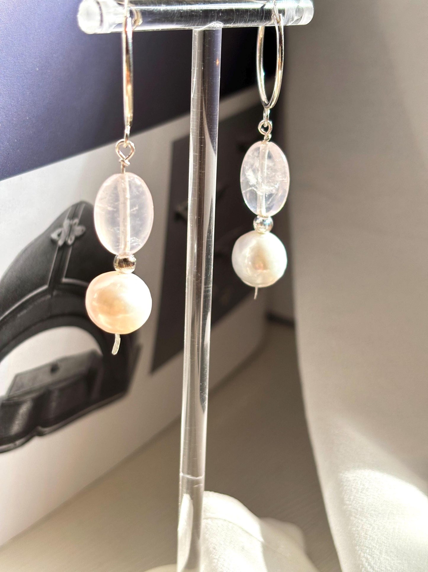 Serenity Blossom – Sterling Silver Huggie Earrings with Baroque Pearl and